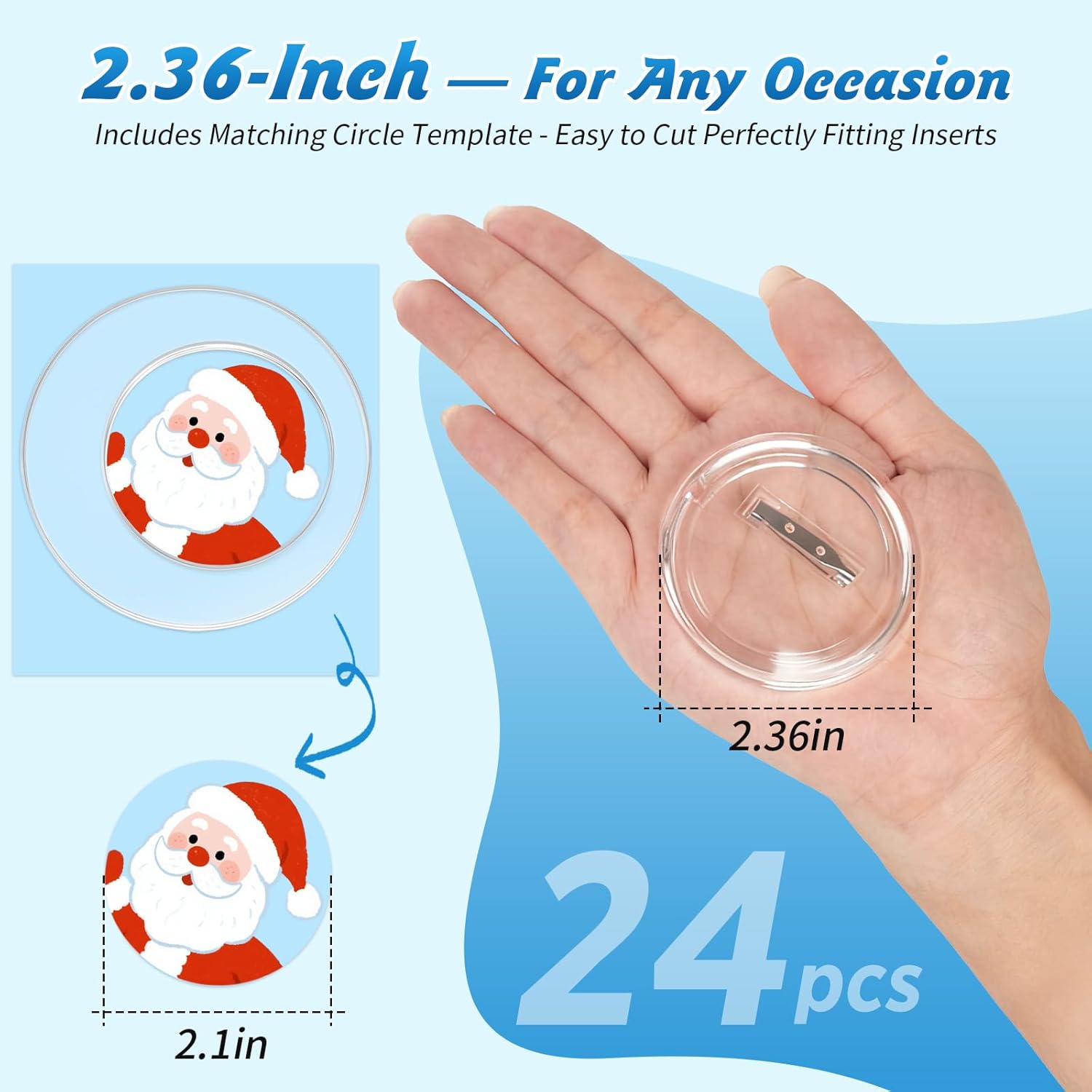 24 Pack 2.36 Inch Clear Button Pins – Photo Button DIY Custom Acrylic Blank Badge Pins for Crafts 2.36
