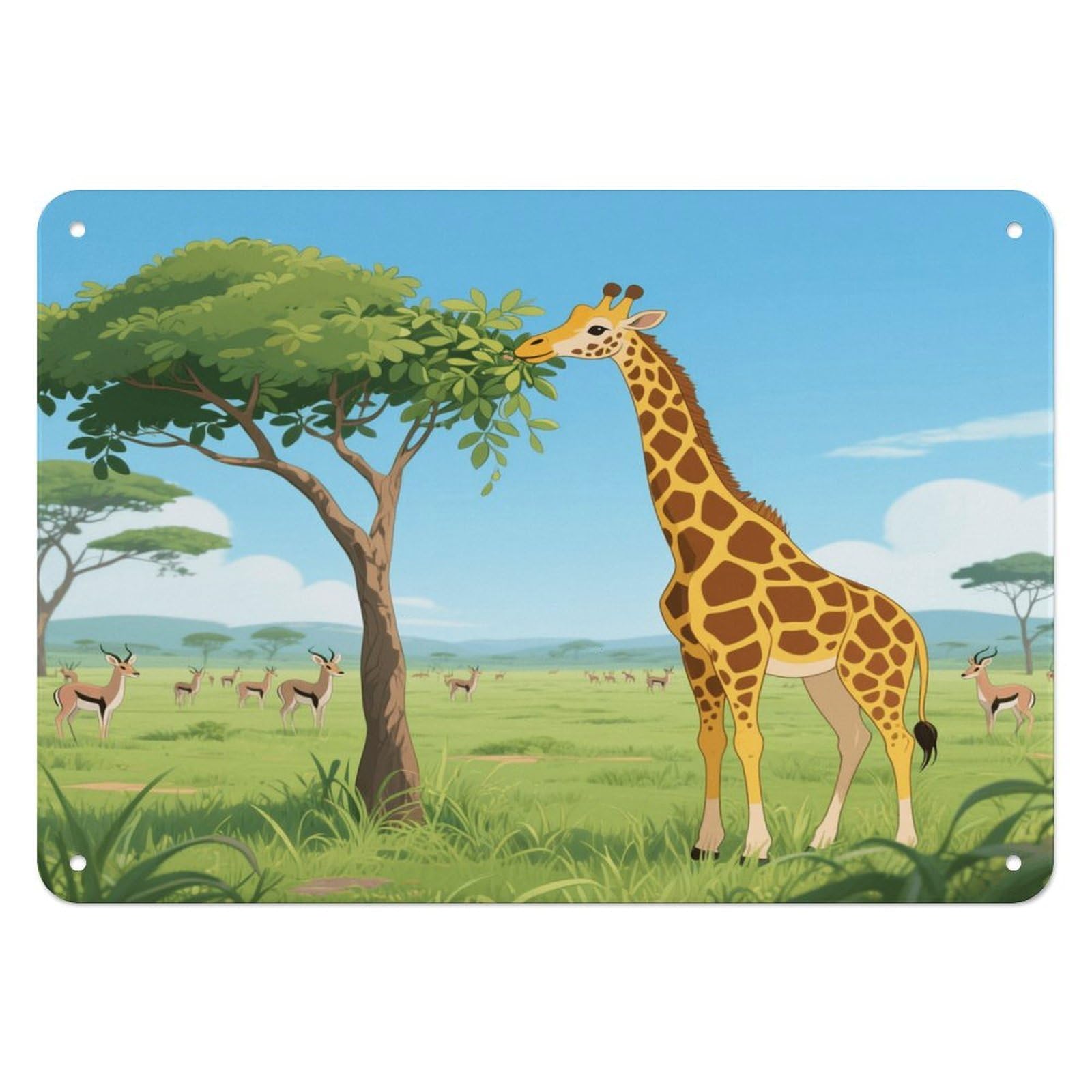 Fekiloot Style Giraffe Eating Leaves Wall Decor Iron Painting Metal Sign