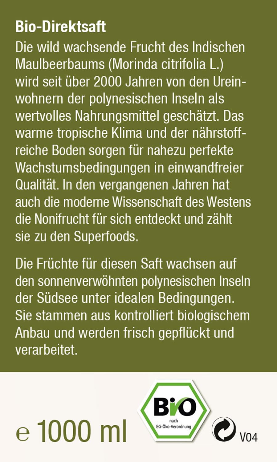 KOPP Vital® Bio-Nonisaft - Karton mit 4 x 1l | Bio-zertifiziert, biologisch kontrollierter Anbau, Direktsaft