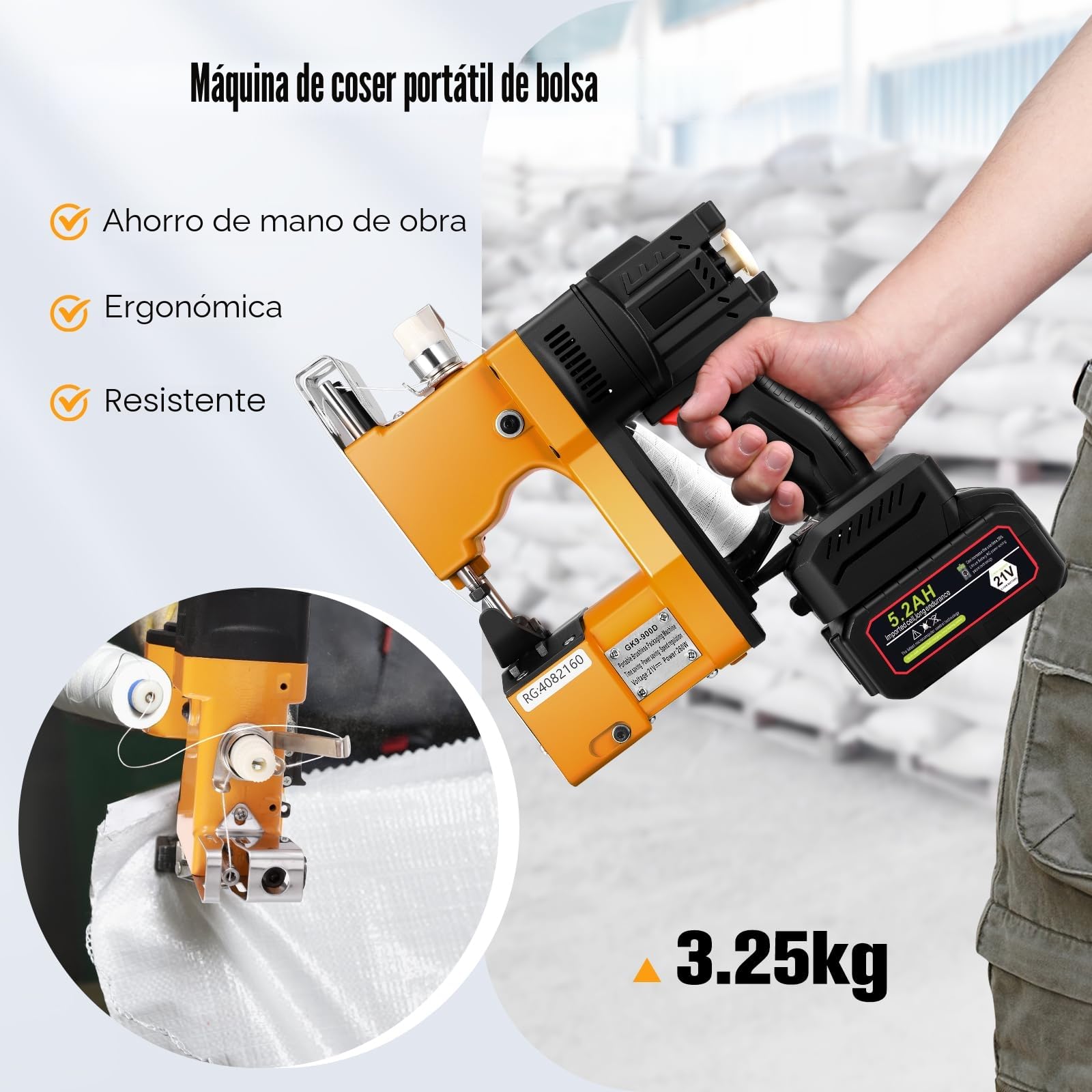 Eléctrica Sacos Maquinas de Coser 21V 50000mAh sellador de Bolsas Industrial Maquina de Coser de Mano para Bolsa de plástico de Papel de arroz Saco de Piel de Serpiente