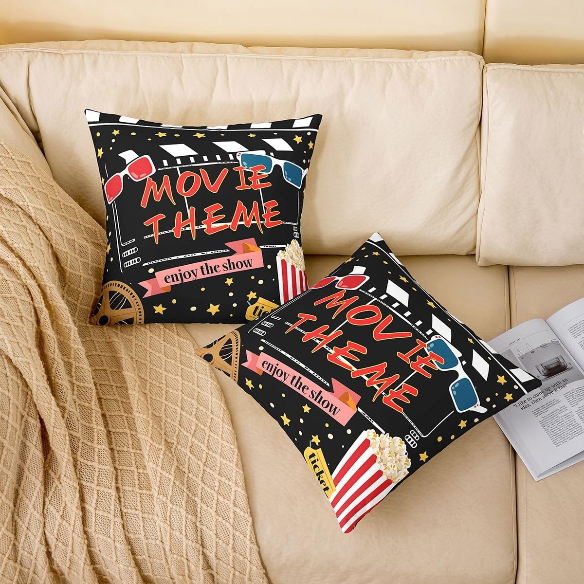Feelyou Movie Night Throw Pillow Covers Set of 2 16 x 16-Inch Reversible image 2