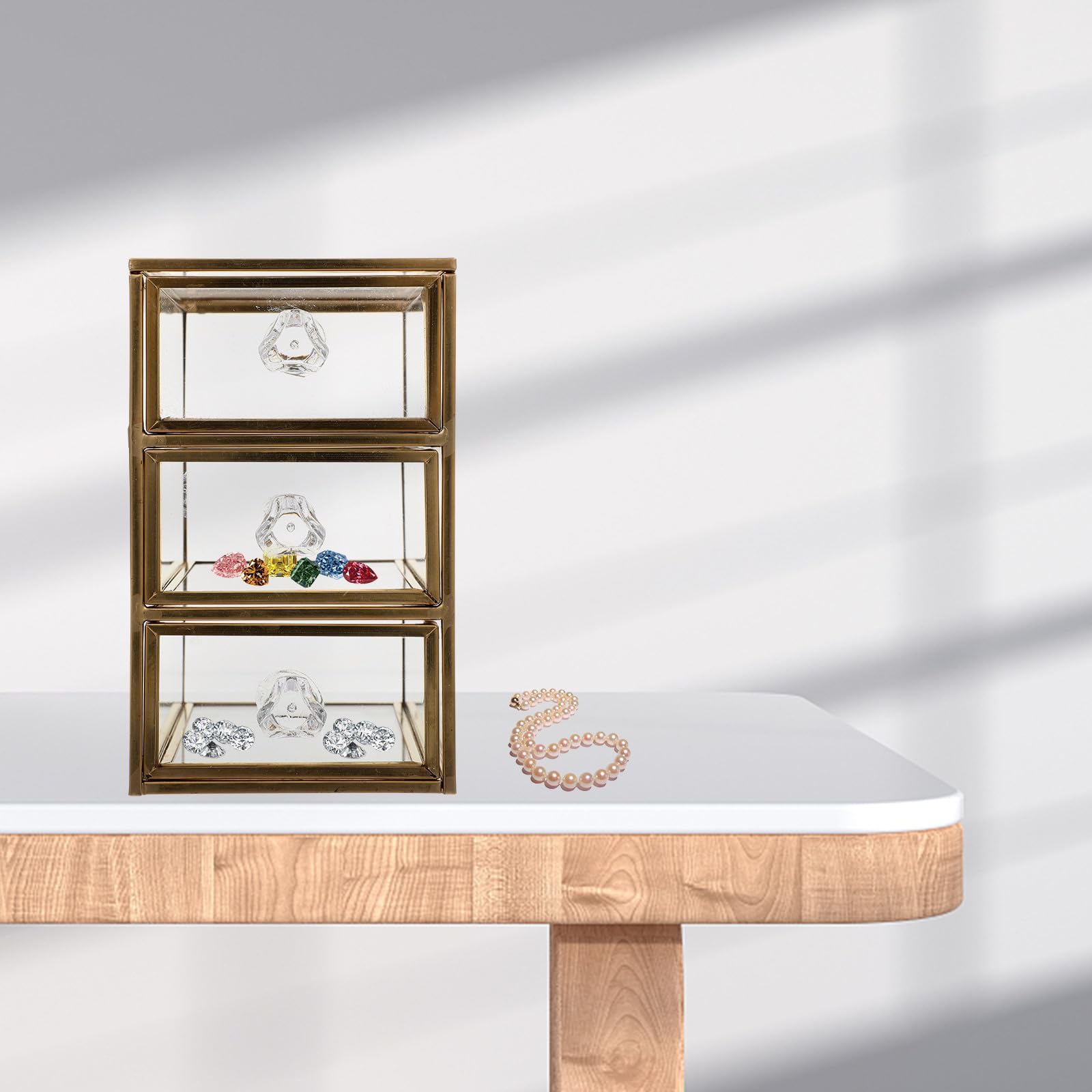 Organizador de Almacenamiento para Joyas y Cosméticos Caja de Cajones, Estuche Compacto para Escritorio y Uso Doméstico Espacio para Pendientes y Bisutería