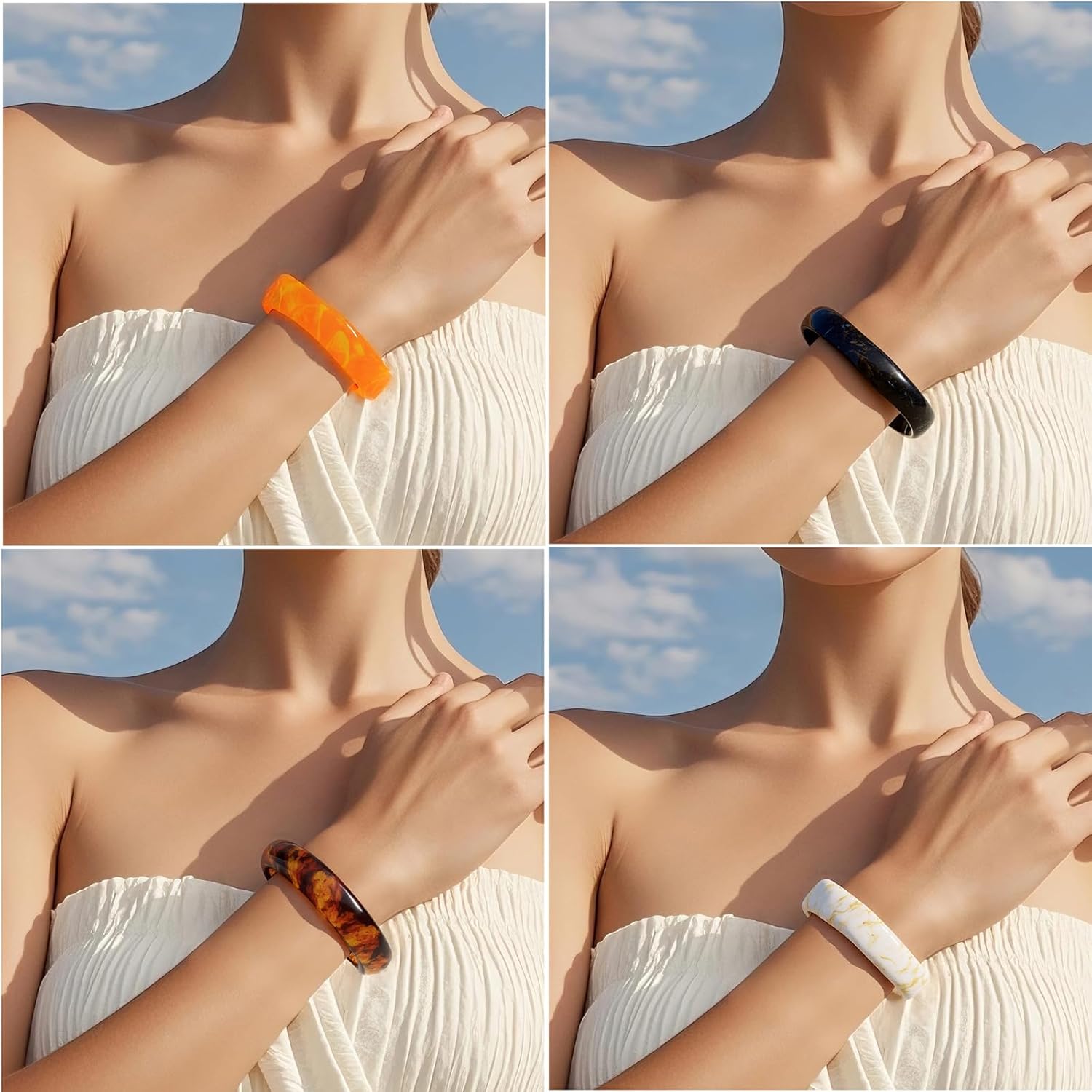 Bocar 4 pcs Cuff Vintage Resin Bangle Stretchable Irregular Geometric Bracelet Wristband for Women Prom Holiday Jewelry Gift (SL-1011) - Image 2