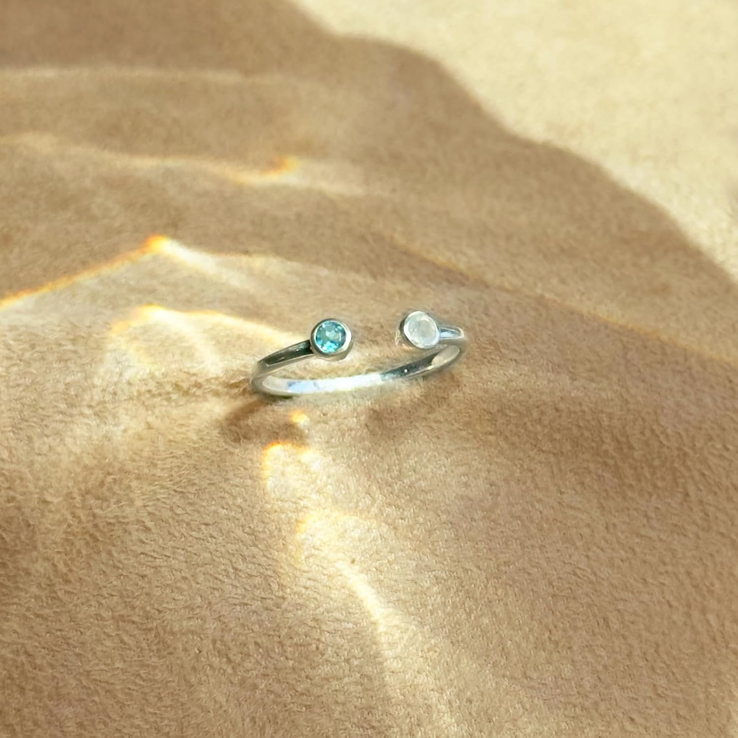 Dainty Multiple Birthstone Adjustable Ring, Mother & Childrens Birthstones Ring (2 Small Birthstones)