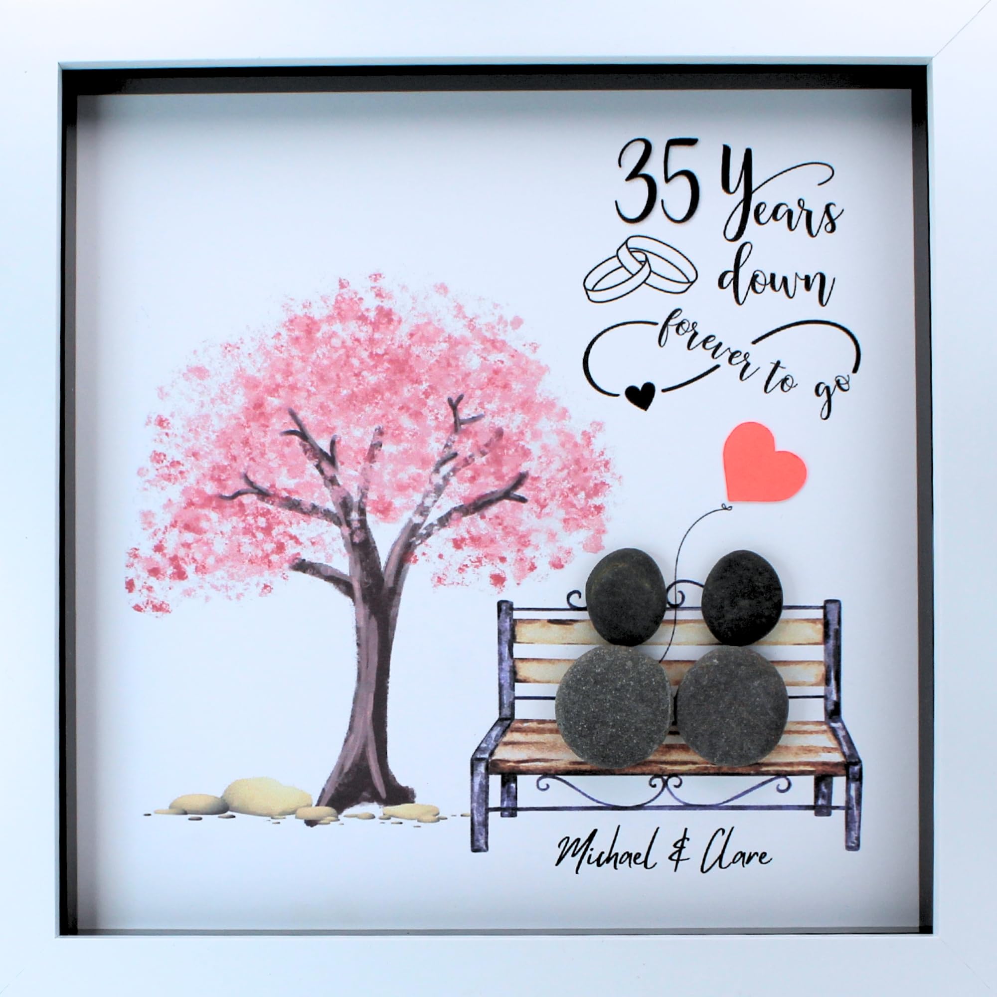 Personalised 35th Wedding Anniversary Picture Frame, Handmade Coral Anniversary Pebble Art Gift, Unique and Meaningful 35th Anniversary Gift for Couple, Coral Wedding Anniversary Keepsake
