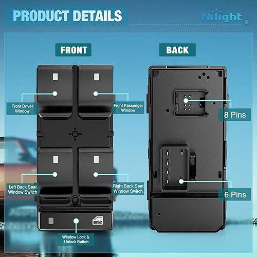 Miniatura 3 de Nilight Power Master - Interruptor de ventana compatible con Chevy Silverado GMC Sierra Yukon 2009-2013 Buick Enclave 2009-2016 Traverse 2008-2011