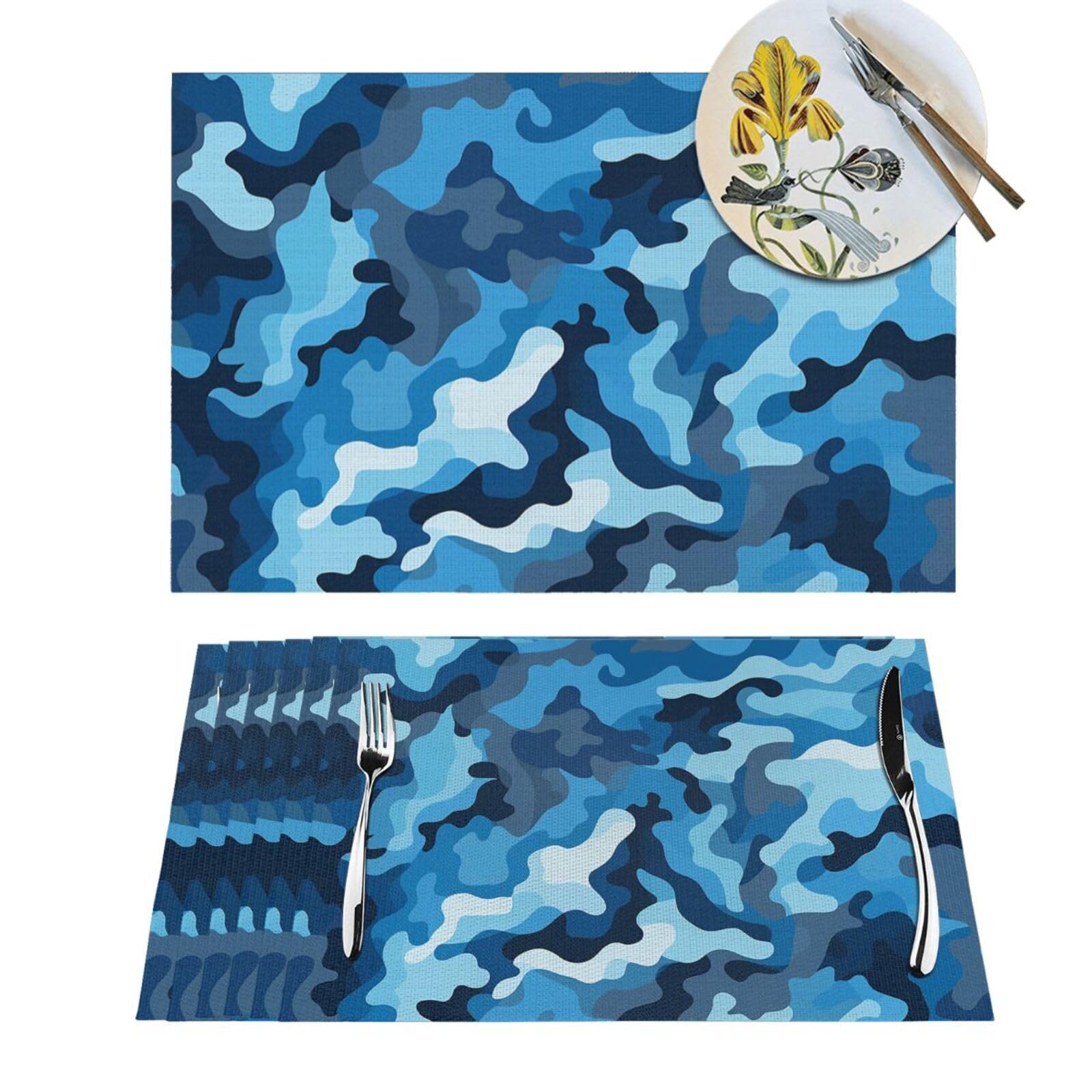 Sets de table tissés en PVC bleu 45x30 cm antidérapants pour repas