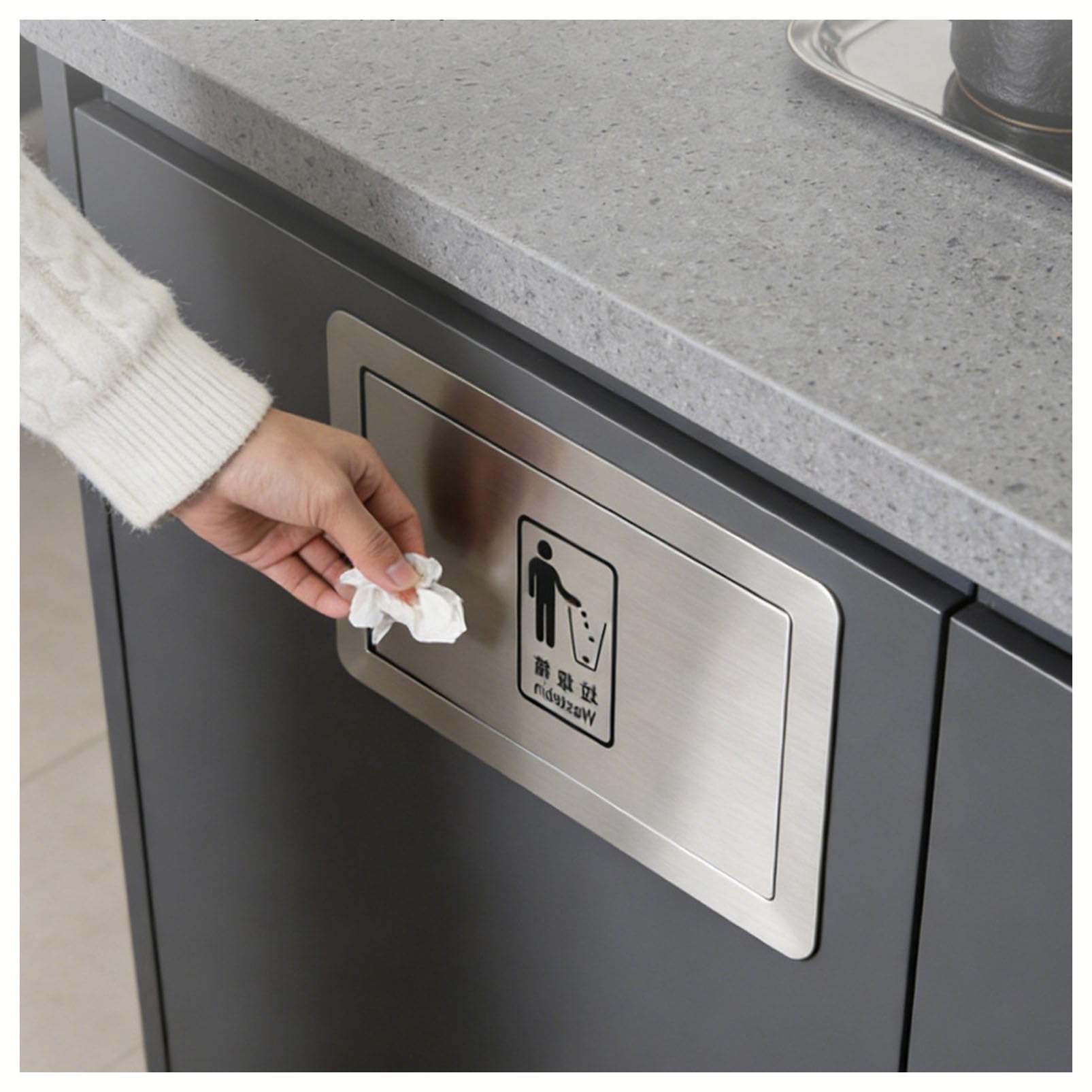 Couvercle de poubelle encastré inox 304 trappe à ouverture latérale