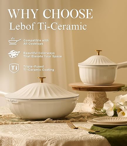 Miniatura 3 de Juego de utensilios de cocina de cerámica antiadherente (7 piezas)  Juego de ollas y sartenes de aluminio fundido de titanio con tapas, no tóxico,