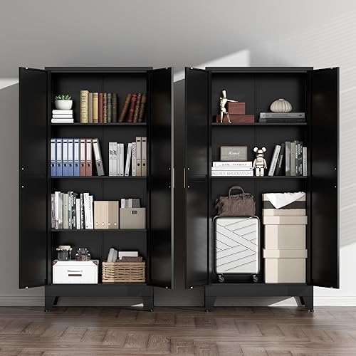 Miniatura 8 de COFaR Armario Negro de Almacenamiento de Despensa de Cocina Estilo Granja con 2 Puertas de Granero, 3 Estantes Ajustables y Patas, para