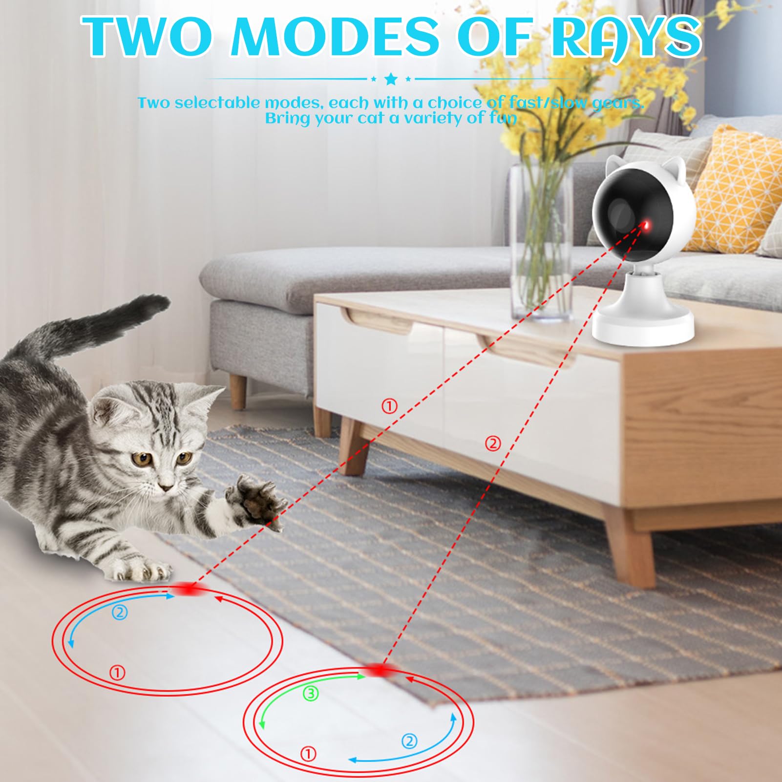 Interaktives Katzenspielzeug Automatisch | Katzen Laser Spielzeug Mit Echter Zufälliger Trajektorie | Laser-Katzenspielzeuge | Elektrisches Katzenspielzeug für Katzen/Kätzchen/Hunde
