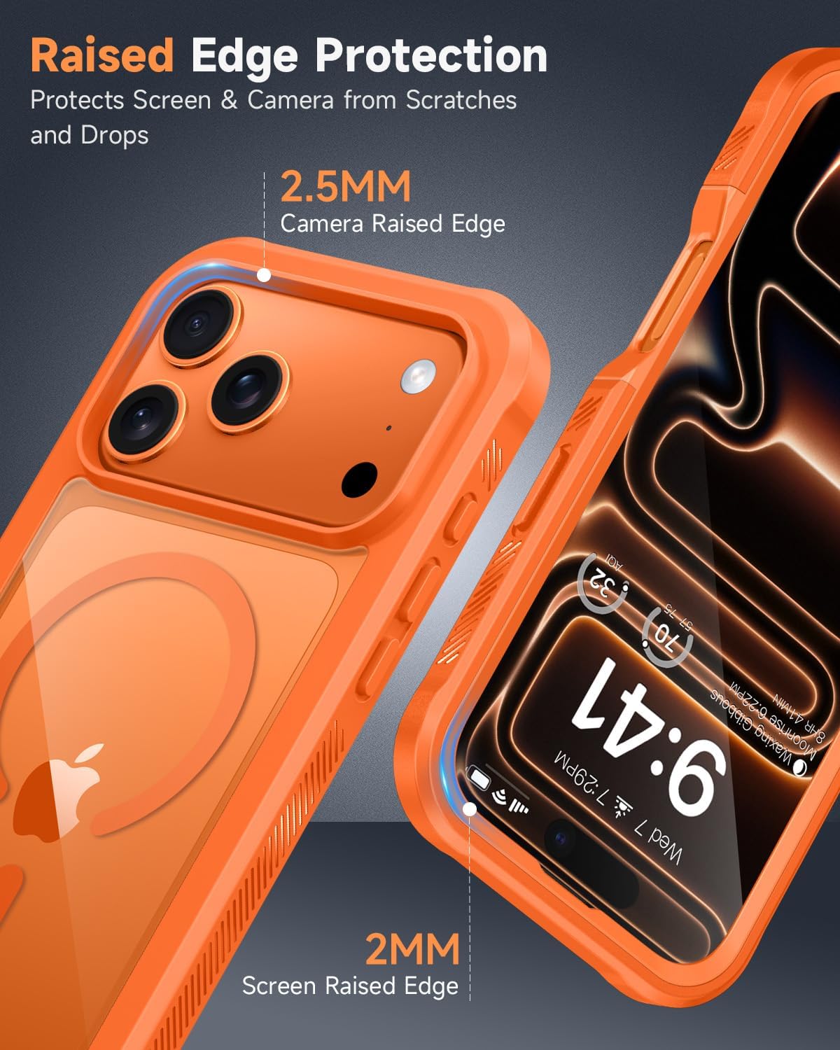 seacosmo for iPhone 17 Pro Max Case, Full Body Bumper with Built-in Tempered Glass Screen and Camera Lens Protector, Compatible with MagSafe, Shockproof 17 Pro Max Phone Case, 6.9", Orange