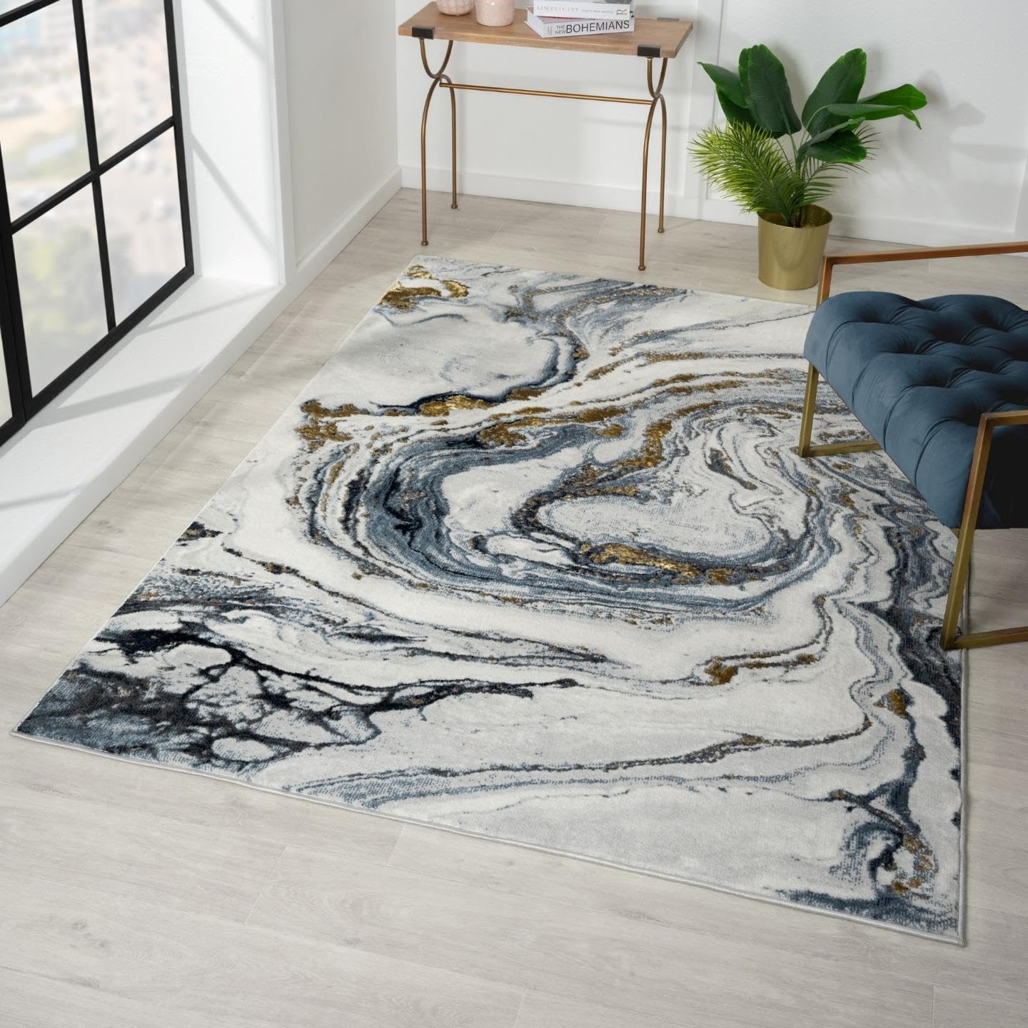 Amazon.com: LUXE WEAVERS Marble Effect Abstract Blue 6x9 Area Rug ...