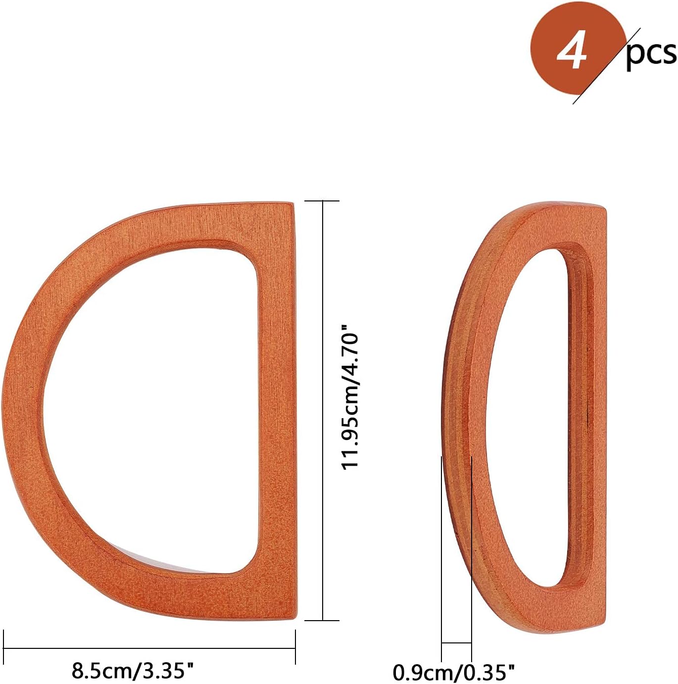 PH PandaHall 4pcs Wood Bag Handle, D Shape Purse Handles Replacement Decorative Purse Handle for Crocheted Bag Beach Bags Straw Bags Handbags, 4.7x3.3inch - Image 3