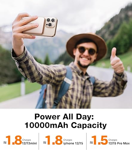 Miniatura 7 de TORRAS MiniMag Power Bank, cargador portátil inalámbrico ultra delgado de 10,000 mAh, batería magnética de carga rápida de 22.5 W para iPhone