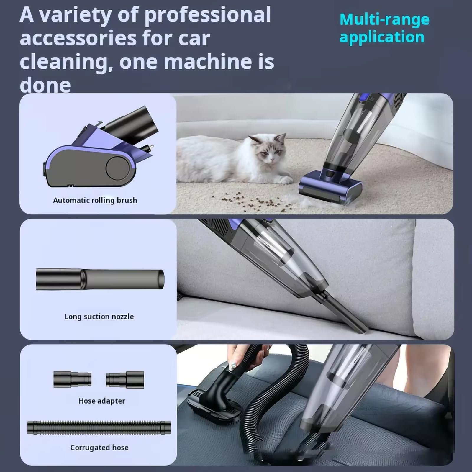 Aspiradora de Coche inalámbrica de Mano con Potente succión de 10000 PA, 2 velocidades, Filtro Lavable, batería de 10400 mAh, USB-C, para Limpieza del hogar,Black