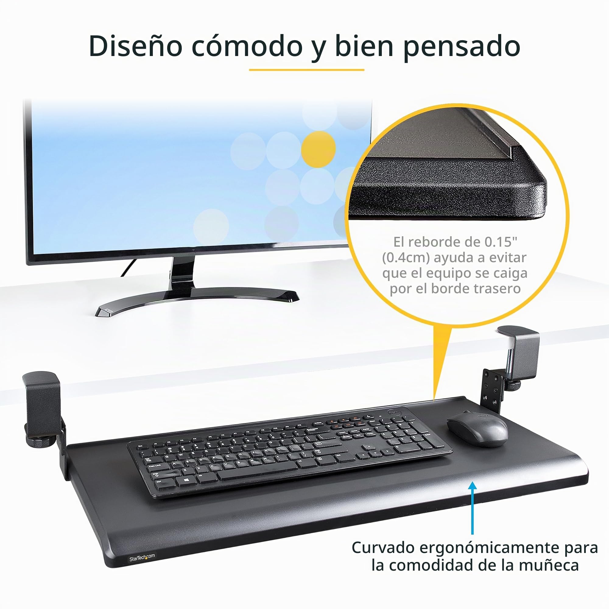 StarTech.com Bandeja para teclado debajo del escritorio, altura ajustable