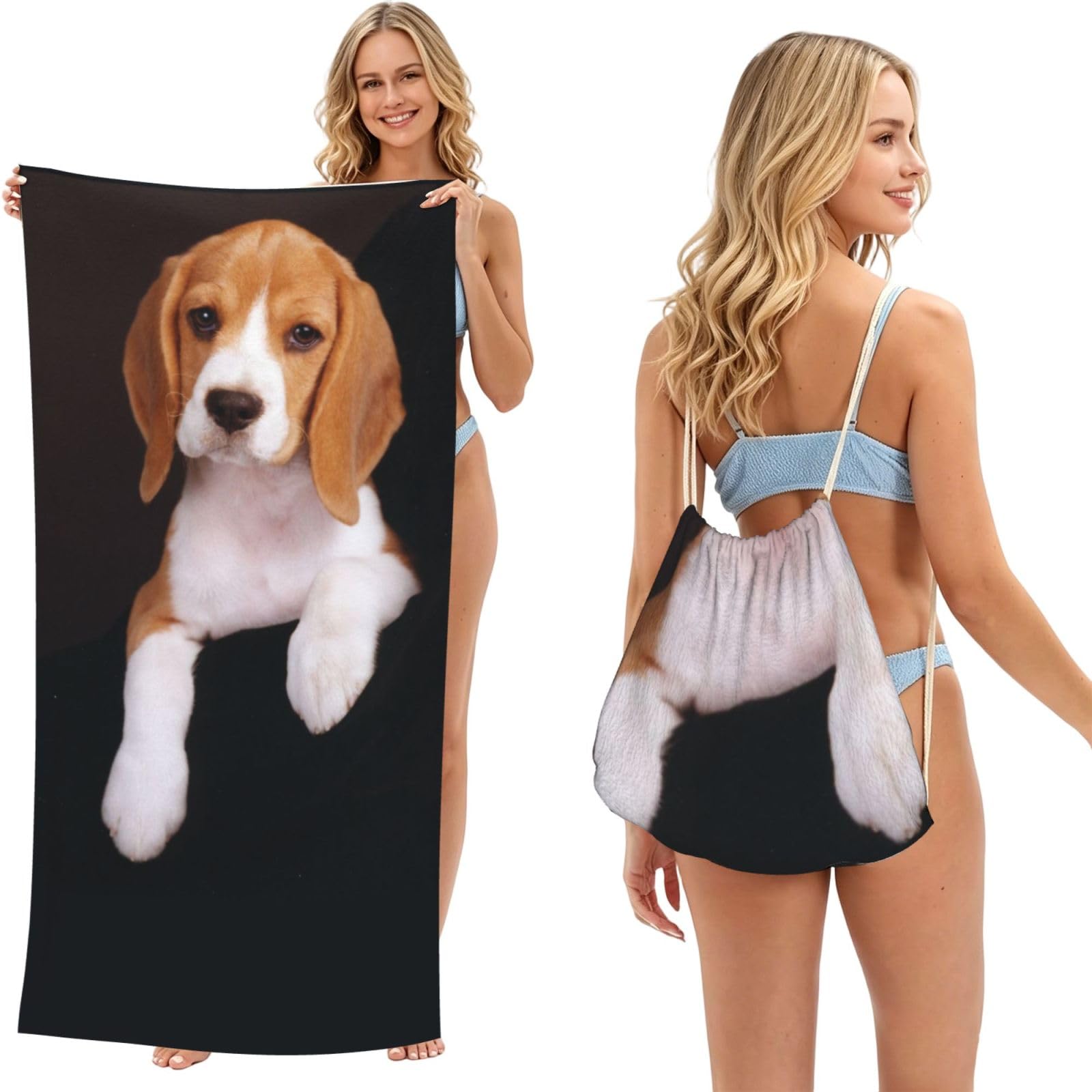 WSHFFILO ovely Pet Dog Beagle printed 2 in 1 Packable Towel Bag Bath Towel Beach Towel