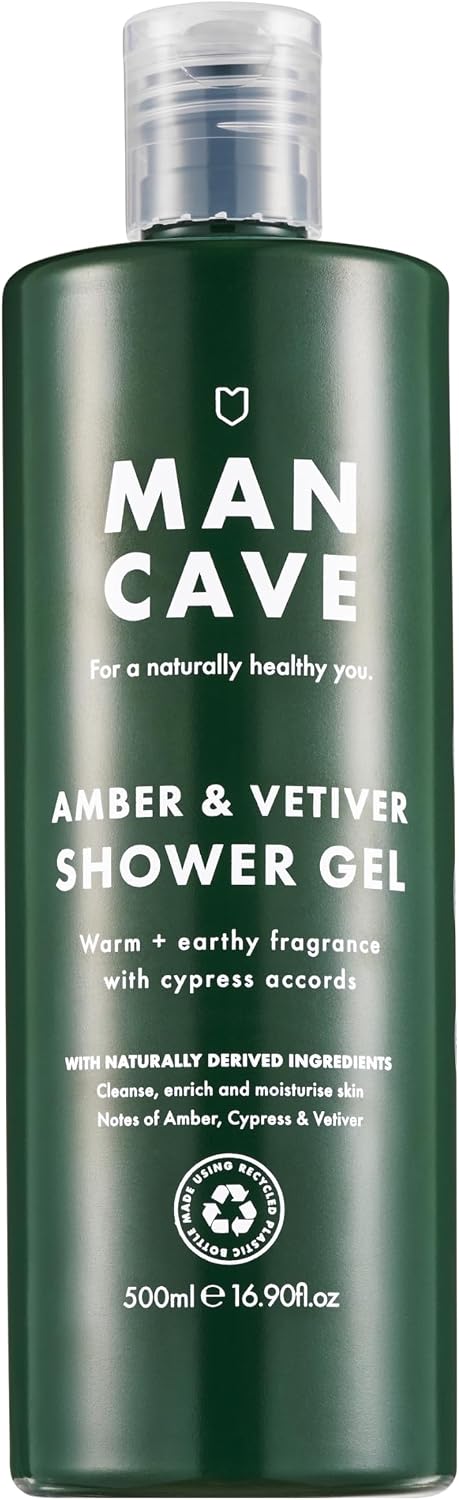 ManCave Amber Wetywer 500ml Żel pod Prysznic dla Mężczyzn, Naturalne Składniki, Wegański, Przyjazny Środowisku i Cruelty-Free, Luksusowy z Ambrem i Świeżym Cyprysem