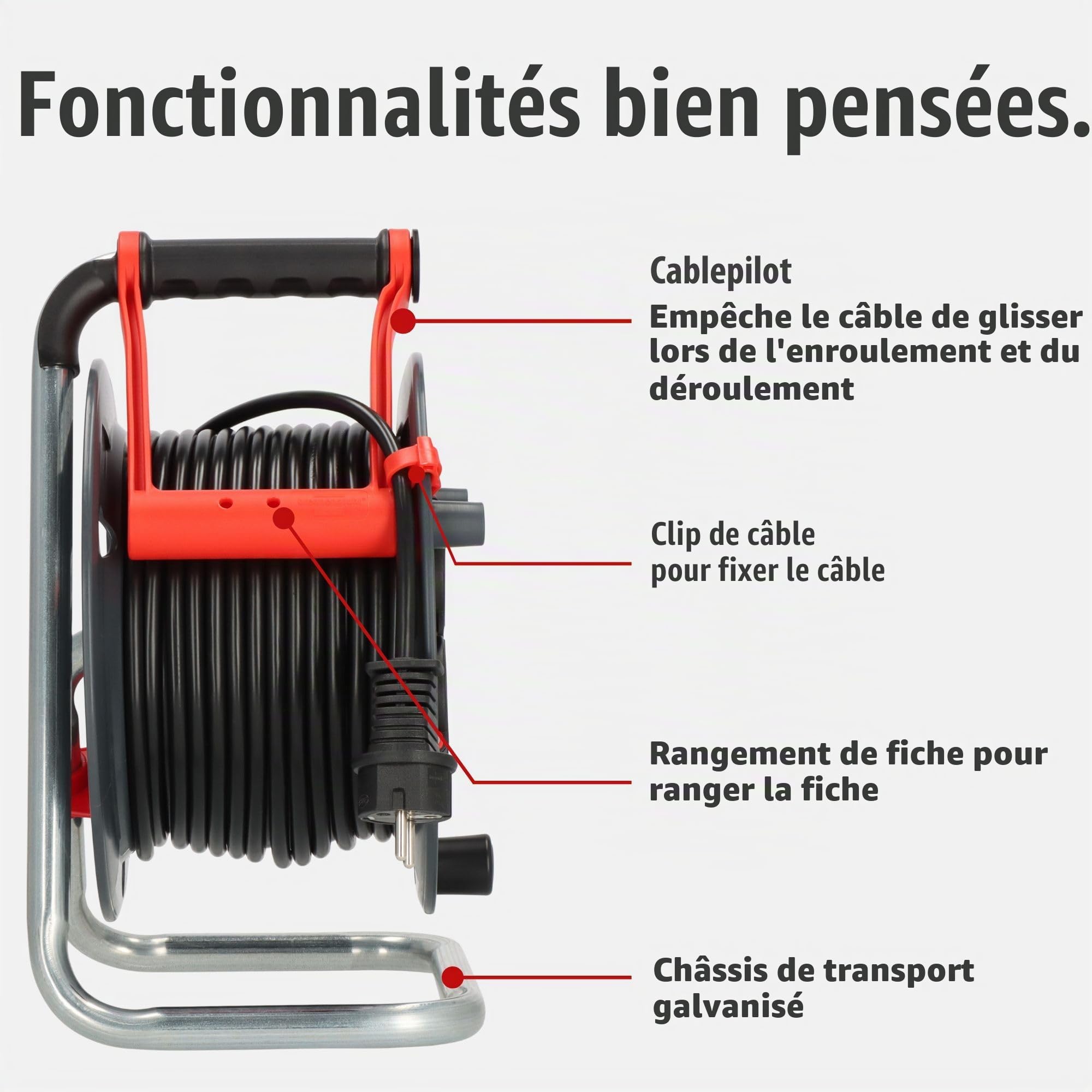 Brennenstuhl Garant V2 IP44 Enrouleur de câble extérieur 25 m (fabriqué en Allemagne, 3 prises de courant de sécurité avec protection de contact améliorée, plastique spécial)
