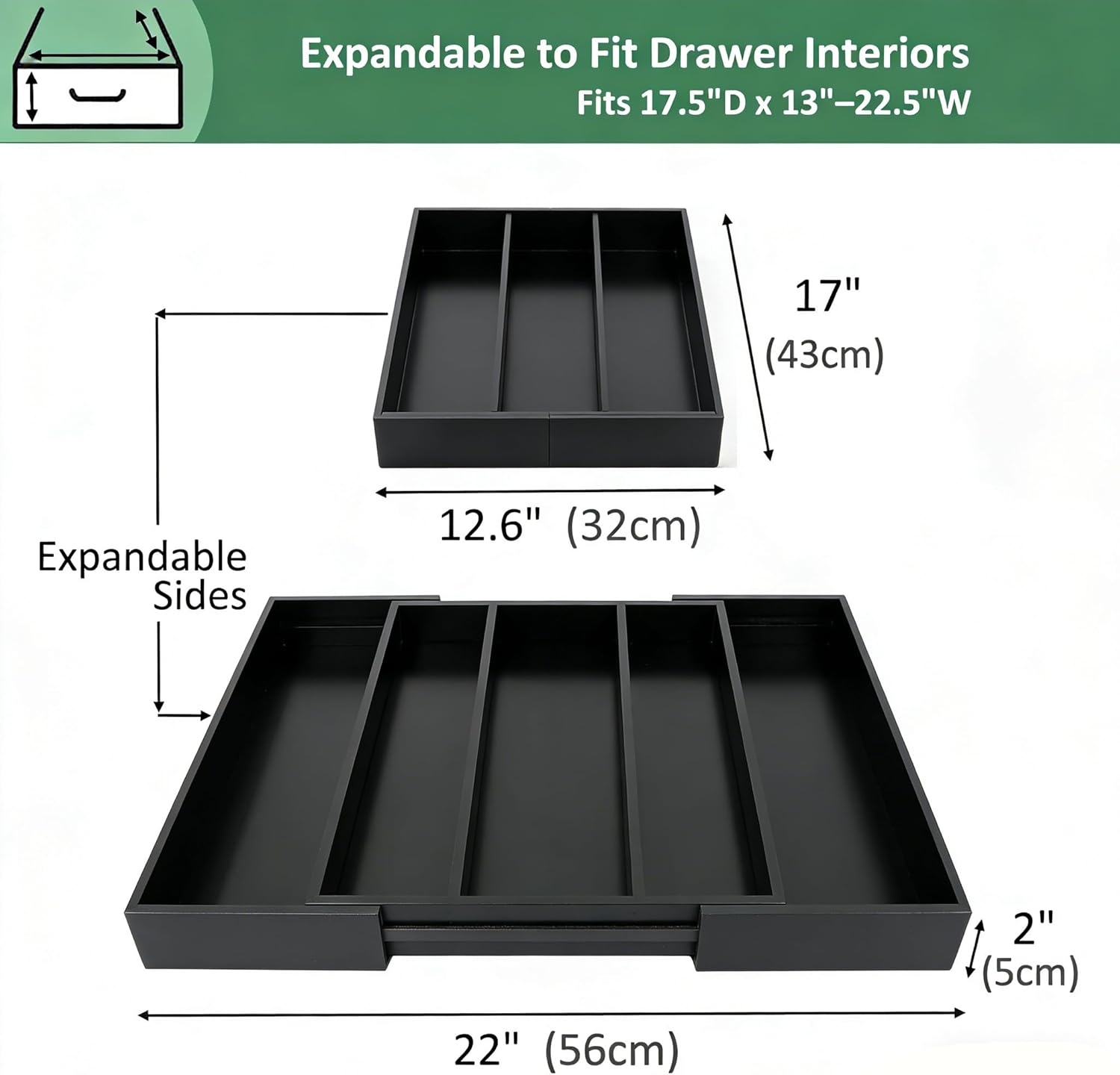 Utoplike Bamboo Drawer Organizer Kitchen Utensils, Adjustable Black Silverware Holder and Cutlery Tray Organiser, Expandable Drawer Divider for Flatware, Knives in Kitchen, Bedroom, Living Room