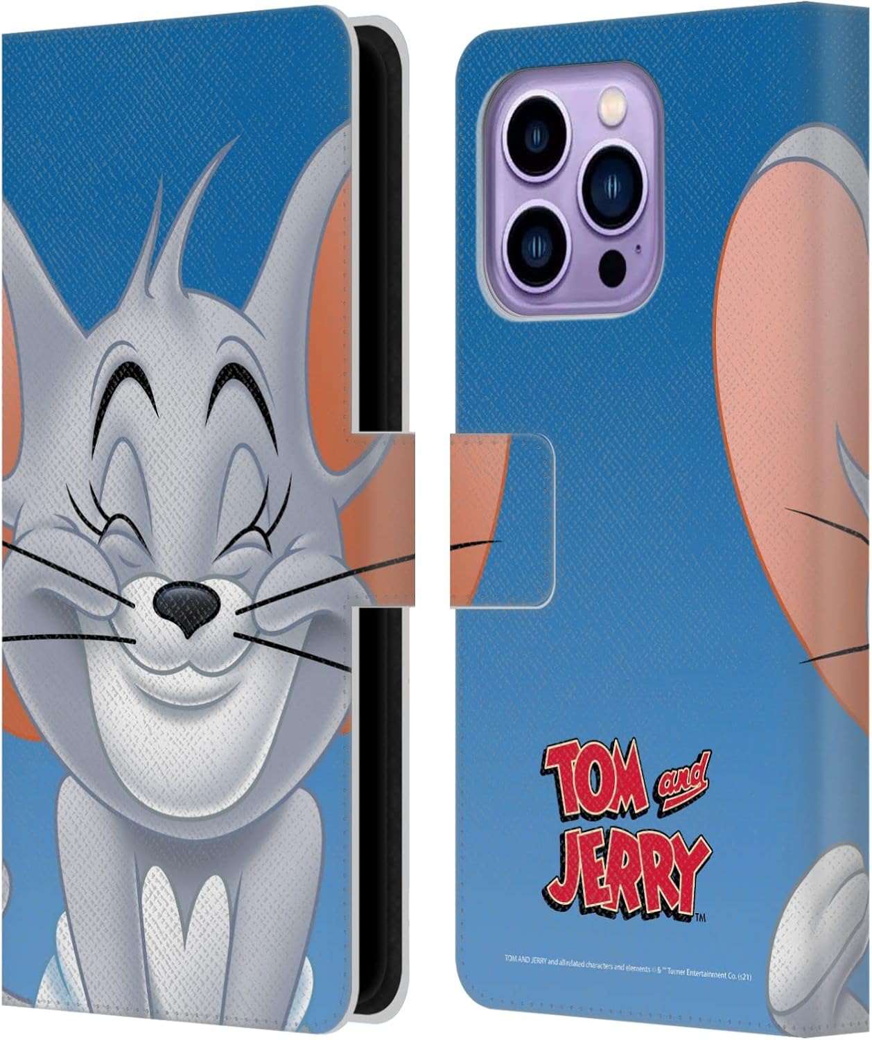 Head Case Designs Officially Licensed Tom and Jerry Nibbles Full Face Leather Wallet Case Compatible with Apple iPhone 14 Pro Max