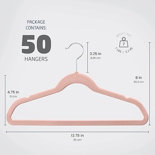 Miniatura 6 de ZOBER Perchas de terciopelo premium para niños (14.0pulgadas  50 unidades), antideslizantes, ultra delgadas para ahorrar espacio, para niños, gancho