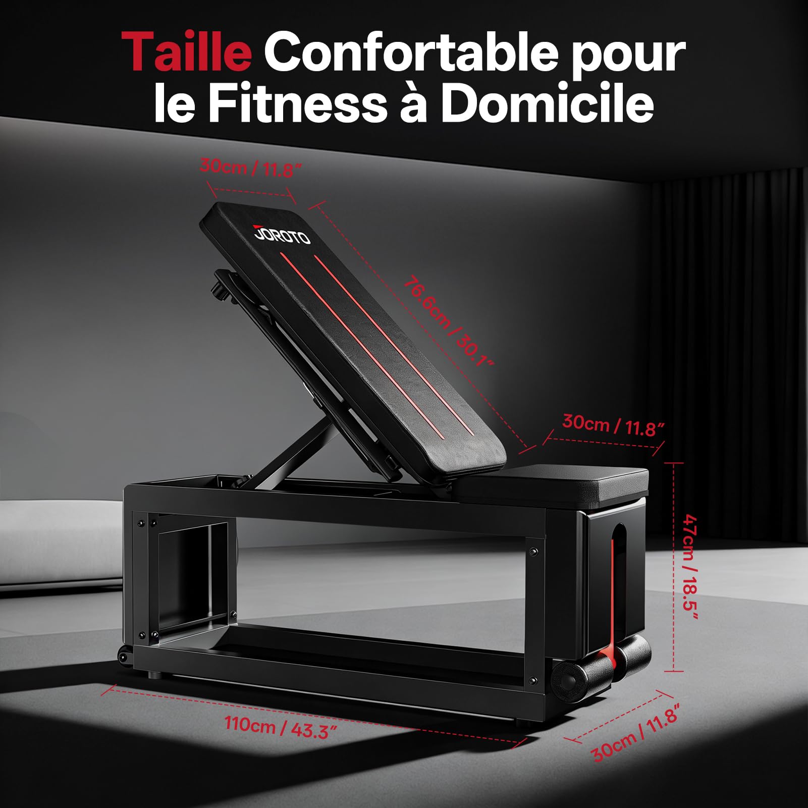JOROTO MD85 Banc de Musculation Réglable avec Rangement Intégré, 990LBS/450KG Capacité Banc Musculation Multifonction, Bras de Traction 9 Positions et Dossier 7 Positions Banc Abdominauxde Inclinable