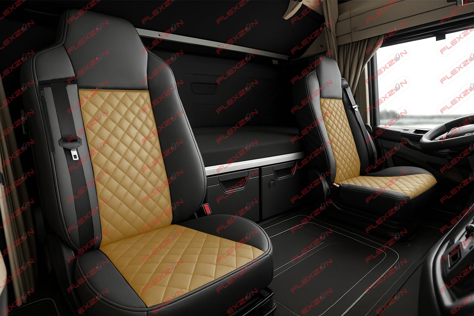 Générique 2 x Housse de Siège en Similicuir Beige - Noir Couvre-Siège 1+1 Cuir PU Rembourré Premium Luxe pour Camion Poids Lourd Compatible avec Man TGX 2015-2020