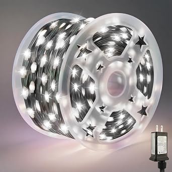 Tcamp 164FT 500 LED White Christmas Lights, 8 Modes Christmas Tree Lights with Timer Memory Function, Green Wire Starry Fairy String Light for Xmas Tree Outdoor Indoor Decor