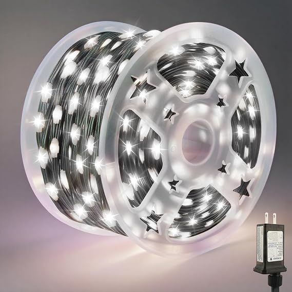 Tcamp 164FT 500 LED White Christmas Lights, 8 Modes Christmas Tree Lights with Timer Memory Function, Green Wire Starry Fairy String Light for Xmas Tree Outdoor Indoor Decor