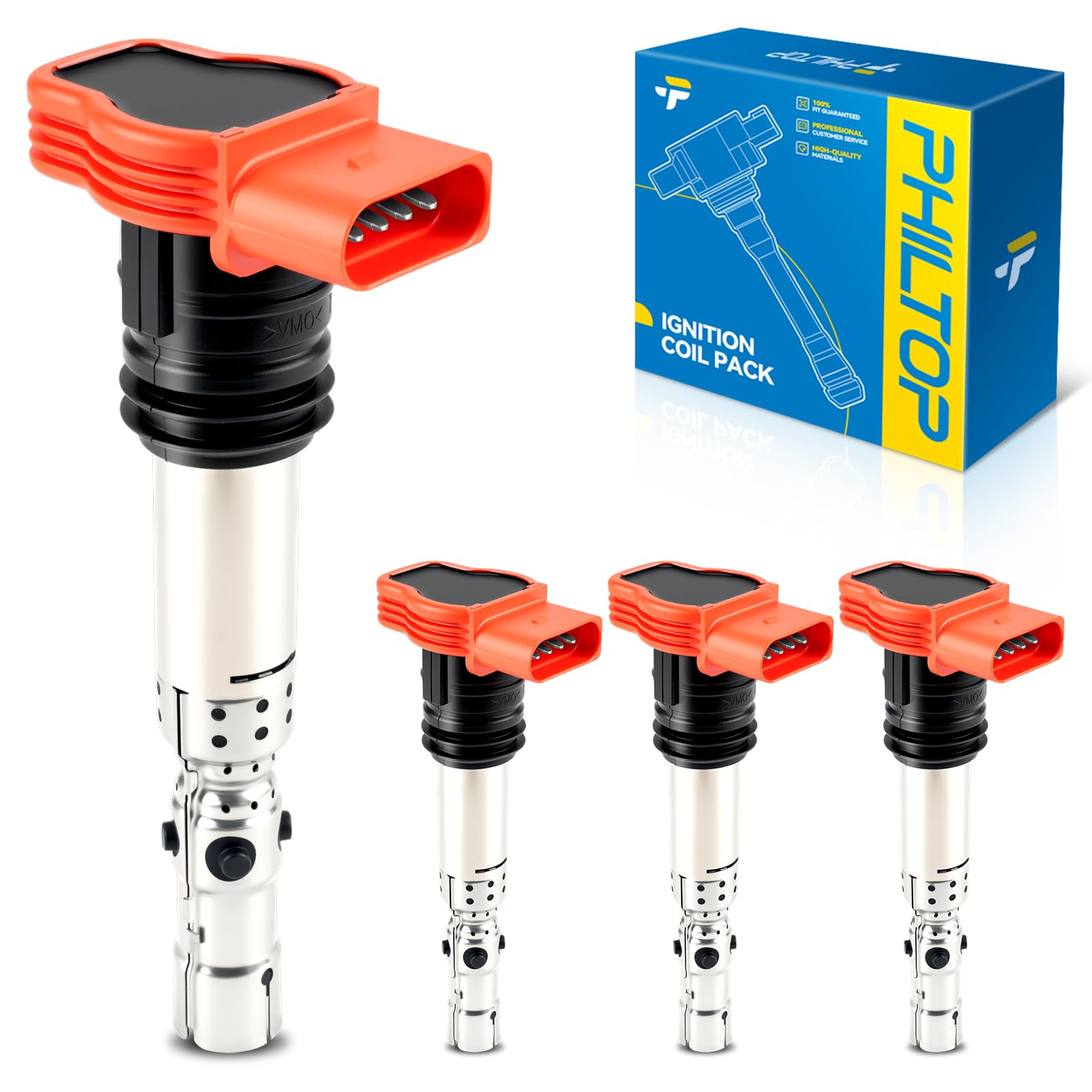 PHILTOP UF483 Ignition Coil 4 Packs Fit for A4 Quattro 2002-2006,A6 Quattro 2002 2004,A4 2002-2005,A6 2002-2004