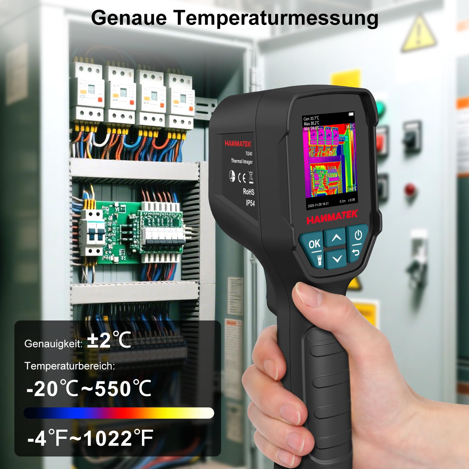 HANMATEK Wärmebildkamera Ti240 Bildgebungswerkzeug für Temperaturanomalien und Jagd-Wärmebildkamera mit einer Auflösung von 240 x 240 Pixeln, Temperaturbereich von -68 °F bis +752 °F, Wiederaufladbar