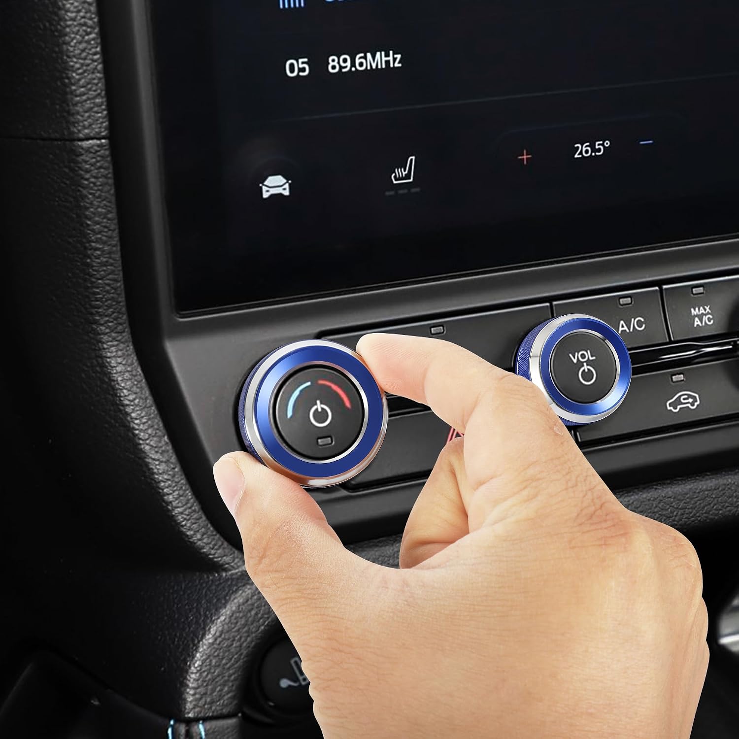 TOMALL 3 Pcs Aluminum AC Climate VOL Knob Covers Compatible with Ford Ranger 2023 2024 2025 Raptor/Lariat/XLT Centre Console Volume Audio Switch Button Ring Car Interior Decor Accessories (Blue) image 4