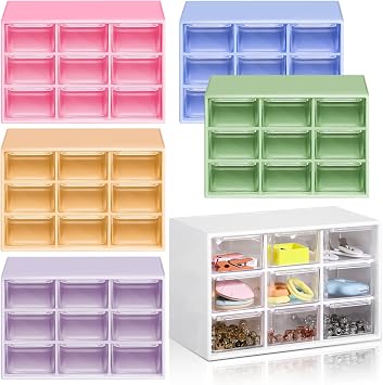 Amyhill 6 Pcs Mini Drawer Organizer Small Organizer with 9 Drawers Plastic Desktop Craft Storage Box for Office Home Room Jewelry Cosmetics CollectionMulticolored