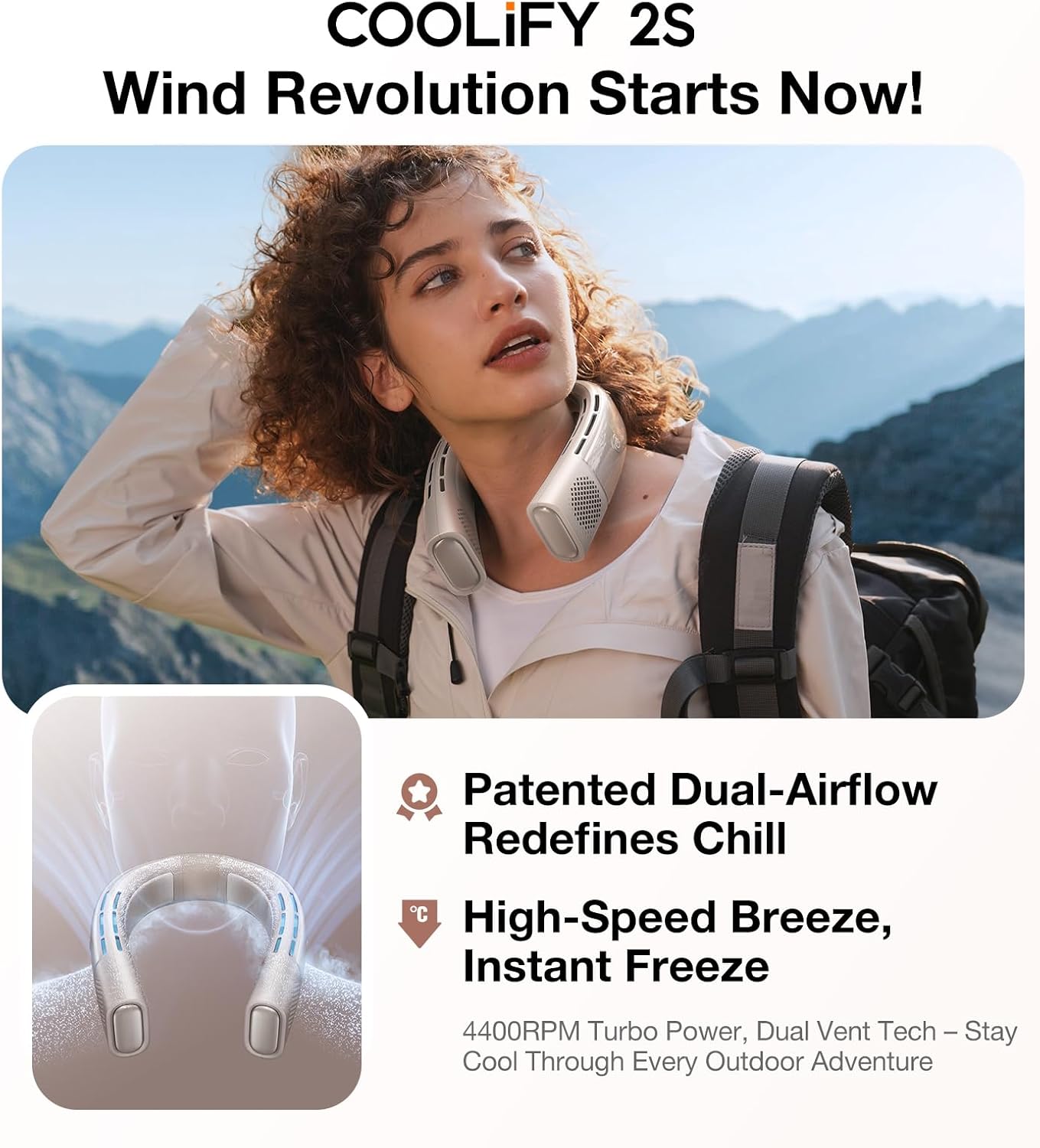 TORRAS COOLiFY 2S Neck Fan, 3 Model, 3-28H Extended Battery Life, Neck Fans that Blow Cold Air, Neck Air Conditioner, Cooling Neck Fan for Work, Hiking, Travel. Gift for Women, Mom, Apricot - Image 5