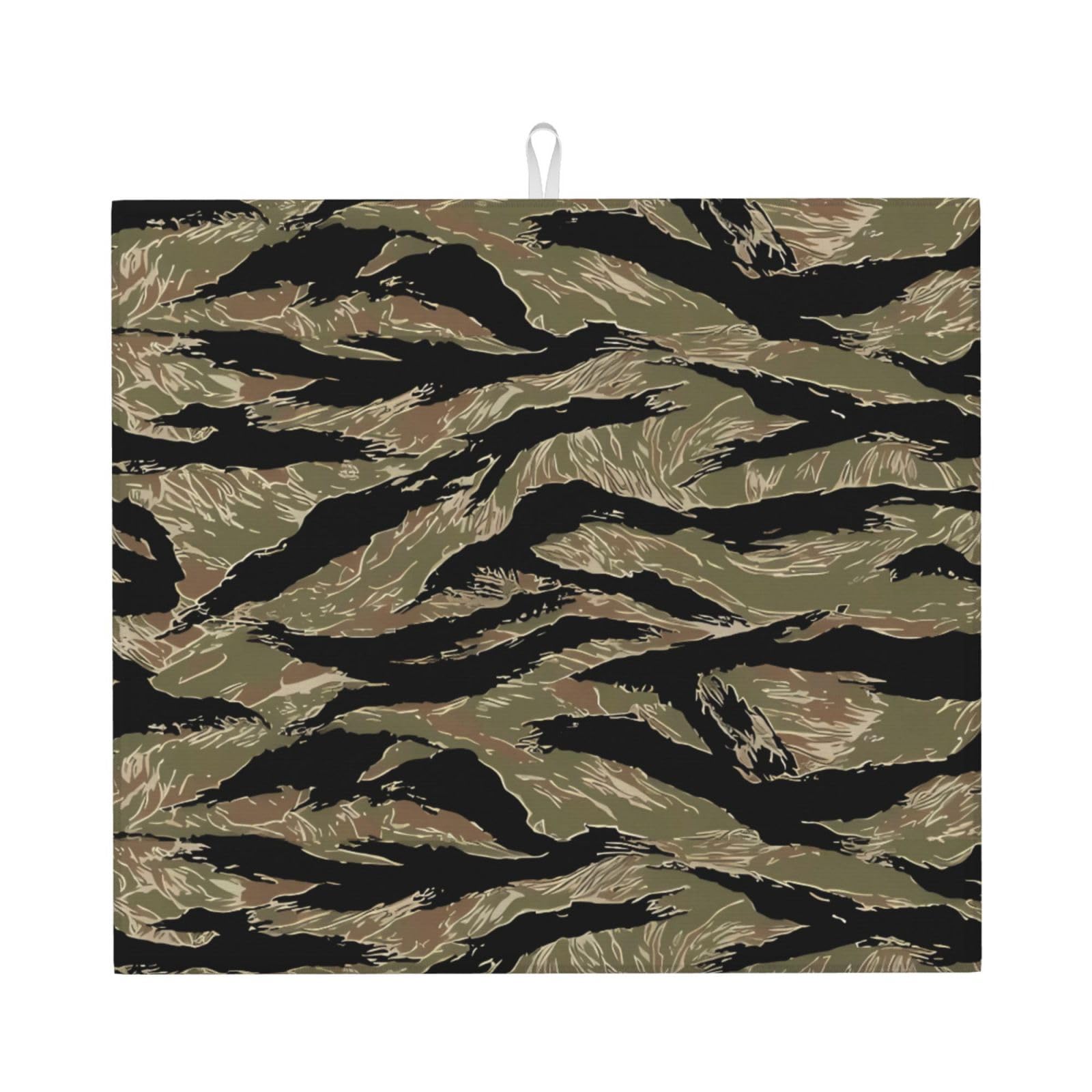 WHJSSF Tiger Stripe Camo Prints Kitchen Drying Mat – Absorbent Dish Throw for Countertops, Quick-Dry Non-Slip Layer with Stylish Prints, Ideal Housewarming Gift