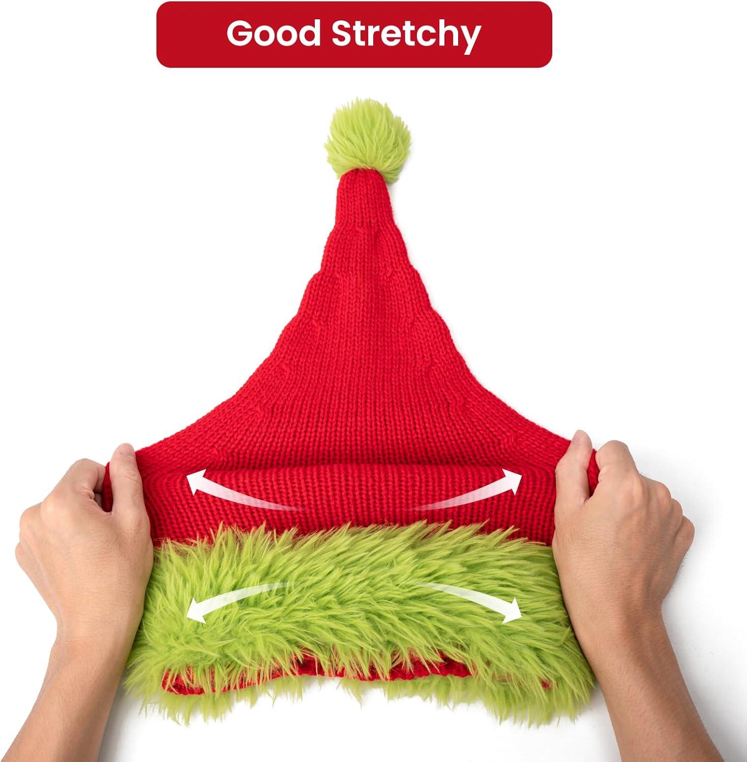 Knitted Santa Hat With Fluffy Brim Xmas Party Beanie Red Christmas Hats For Adult Women Men - Image 3