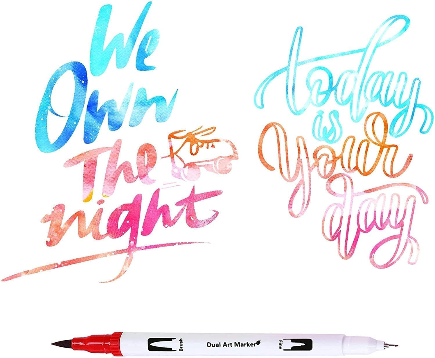 Levin THE NEXT LEVEL IN OFFICE STATIONERY Dual Tip Brush Marker Pens Artistic Watercolour 24,Brush Tip With Fine Liner 0.4Mm&Markers Pen With 1-2Mm Tip For Writing Drawing Coloring (24),Multicolour