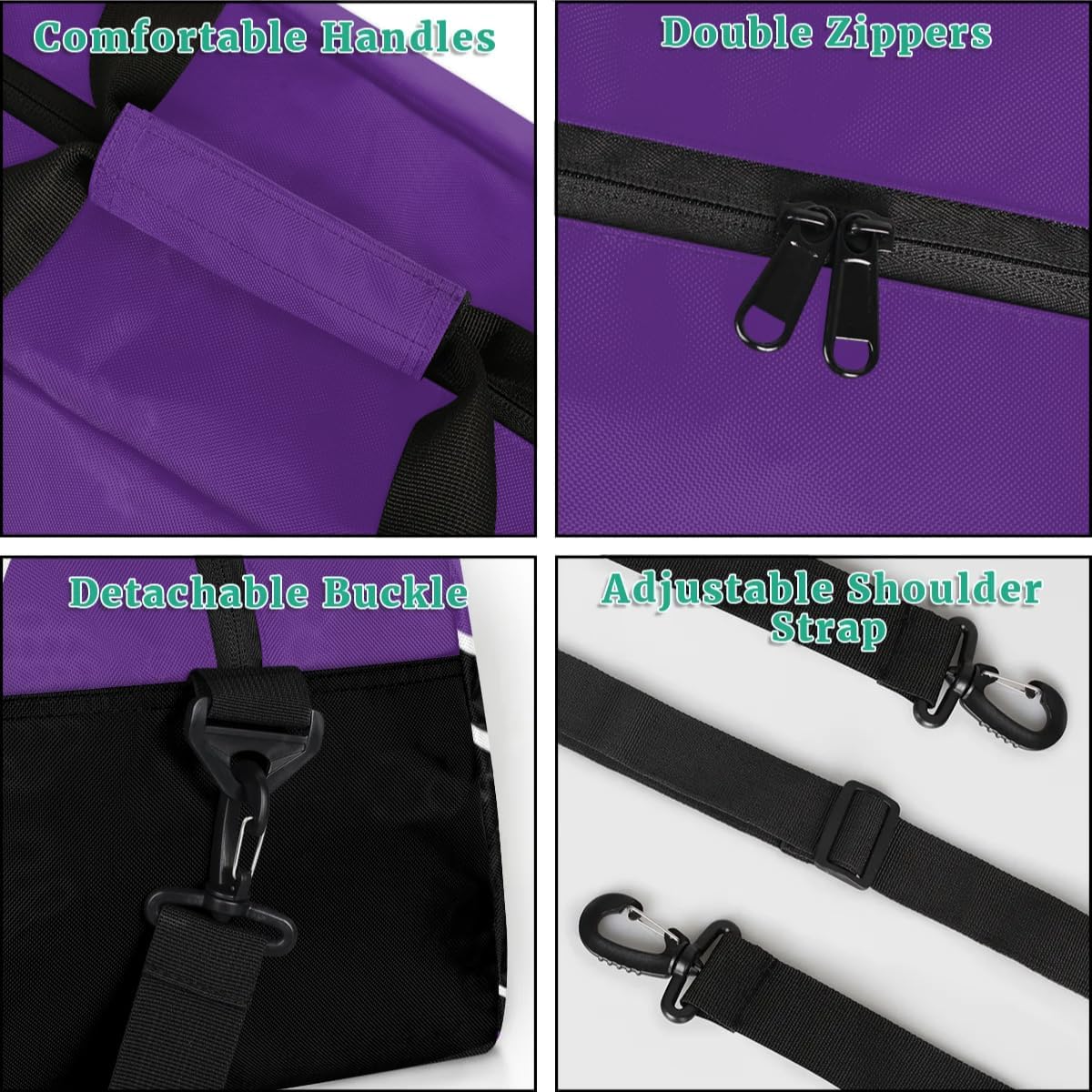 Cheer Kid Duffel Bag Collapsible Sports Gym Bags Travel Weekender Overnight Bag for Girls Boys Personalized Gymnastics Sleepover Bag Purple Black - Image 3
