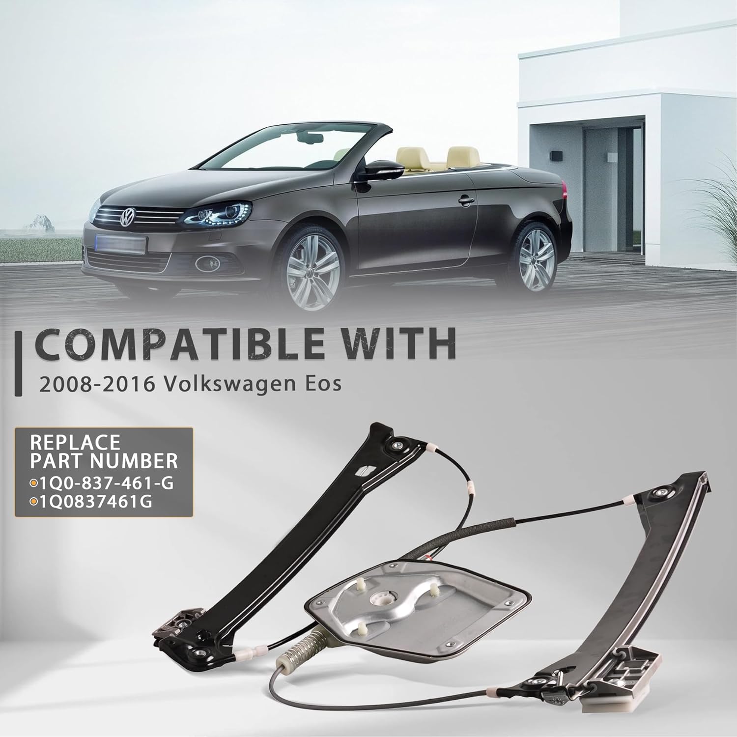 Front Left Driver Side Power Window Regulator Assembly Compatible for 2008-2016 Volkswagen Eos Replacement 1Q0-837-461-G, 1Q0837461G