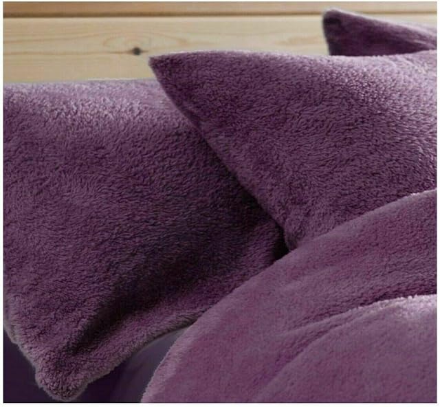HOMES-LINEN Teddy Bear Pair Pillowcases Warm Cosy Soft Plush Fleece Pillow case (Plum)