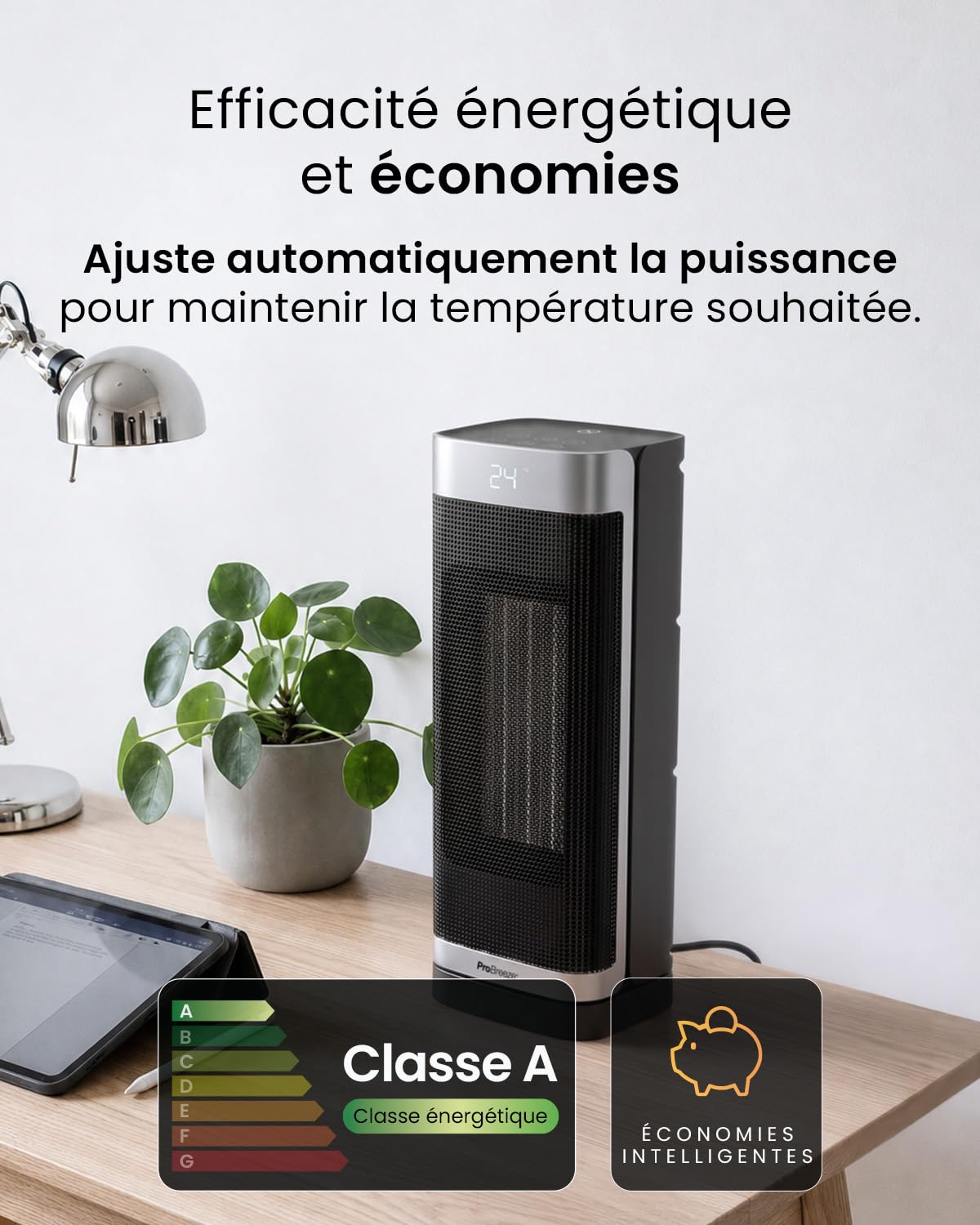 Pro Breeze Thermacube Chauffage d'Appoint 2000W Céramique Soufflant Oscillant - Radiateur Électrique Mobile avec Mode Ventilateur, Thermostat Éco, Télécommande et Écran Tactile pour Chambre