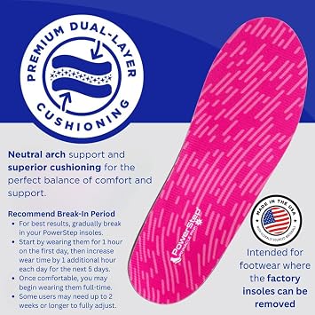 Powerstep Pinnacle Pink Orthotics for Women - Arch Support Inserts for Pain Relief & Plantar Fasciitis - Firm + Flexible for Increased Comfort, Stability and Control from Pronation
