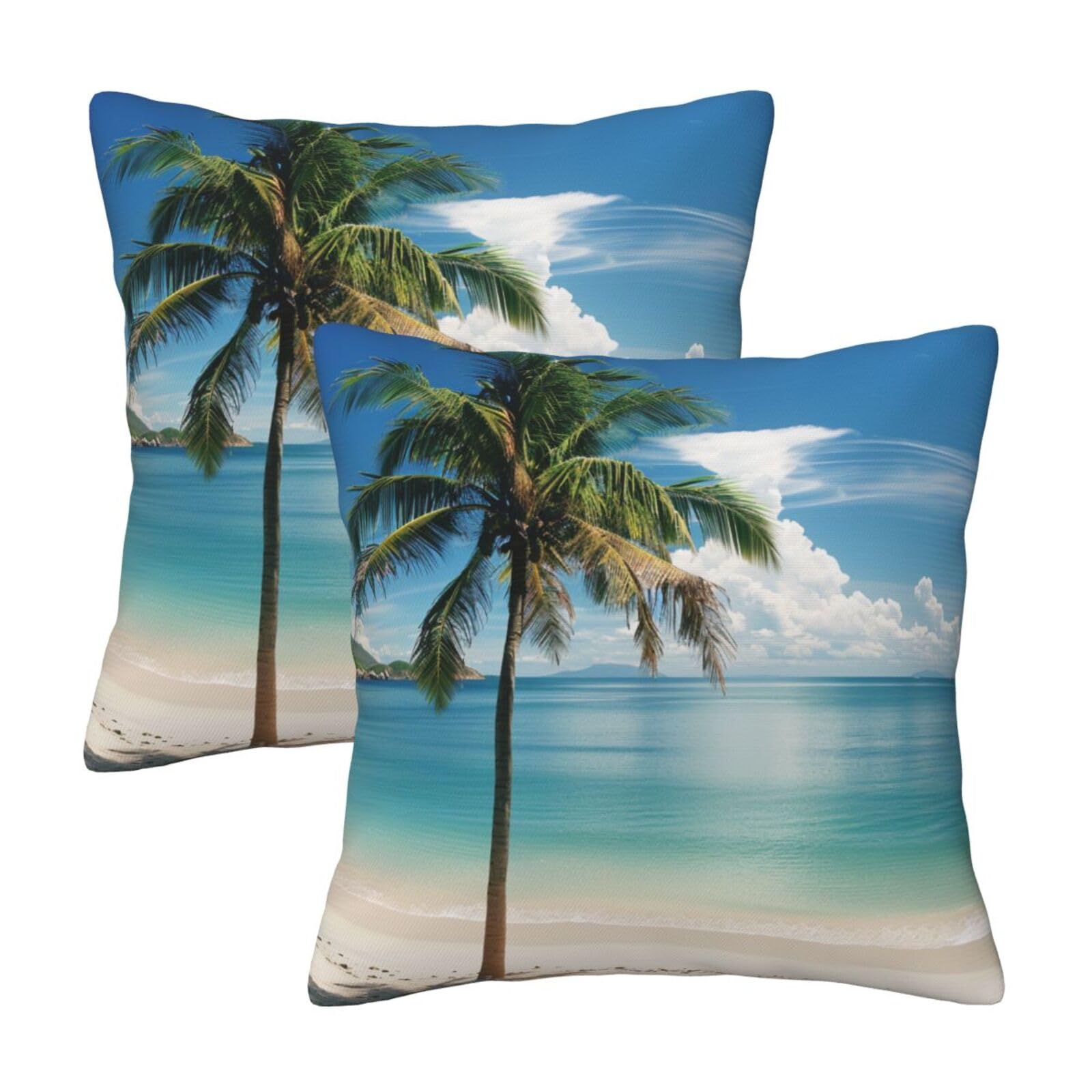 kkvhhyuo Beach and Palm Tree Print Pillow Covers Set of 2, Square Decorative Cushion Covers with Hidden Zipper, Throw Pillow Cases for Living Room Sofa Bed Chair, 45x45 cm