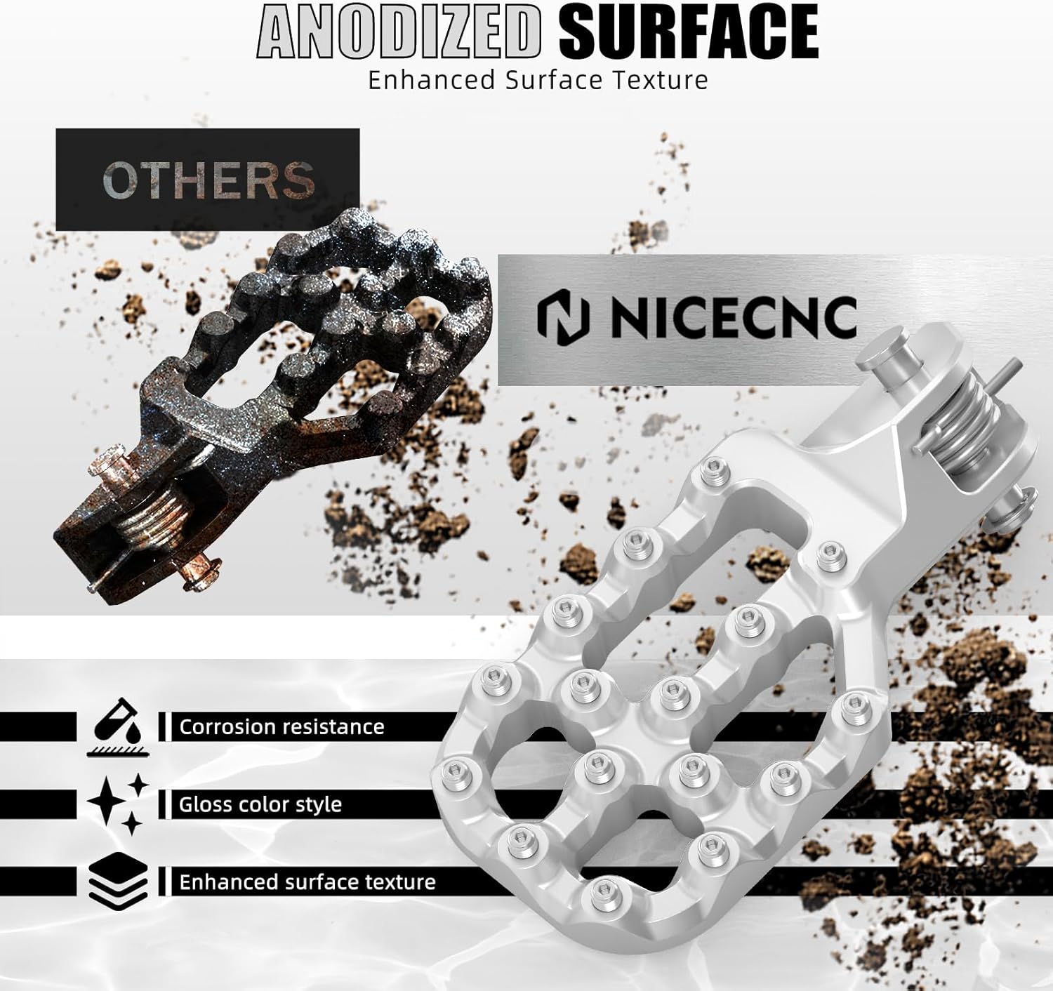 NICECNC Silver Wide Offset Footpegs Footrests Compatible with BMW R1200GS /Adventure 2013-2018 R1250GS 2019-2023 R1250GS Adventure 2019-2024,CNC 6061 Aluminum, Direct Replacement,See Fitment