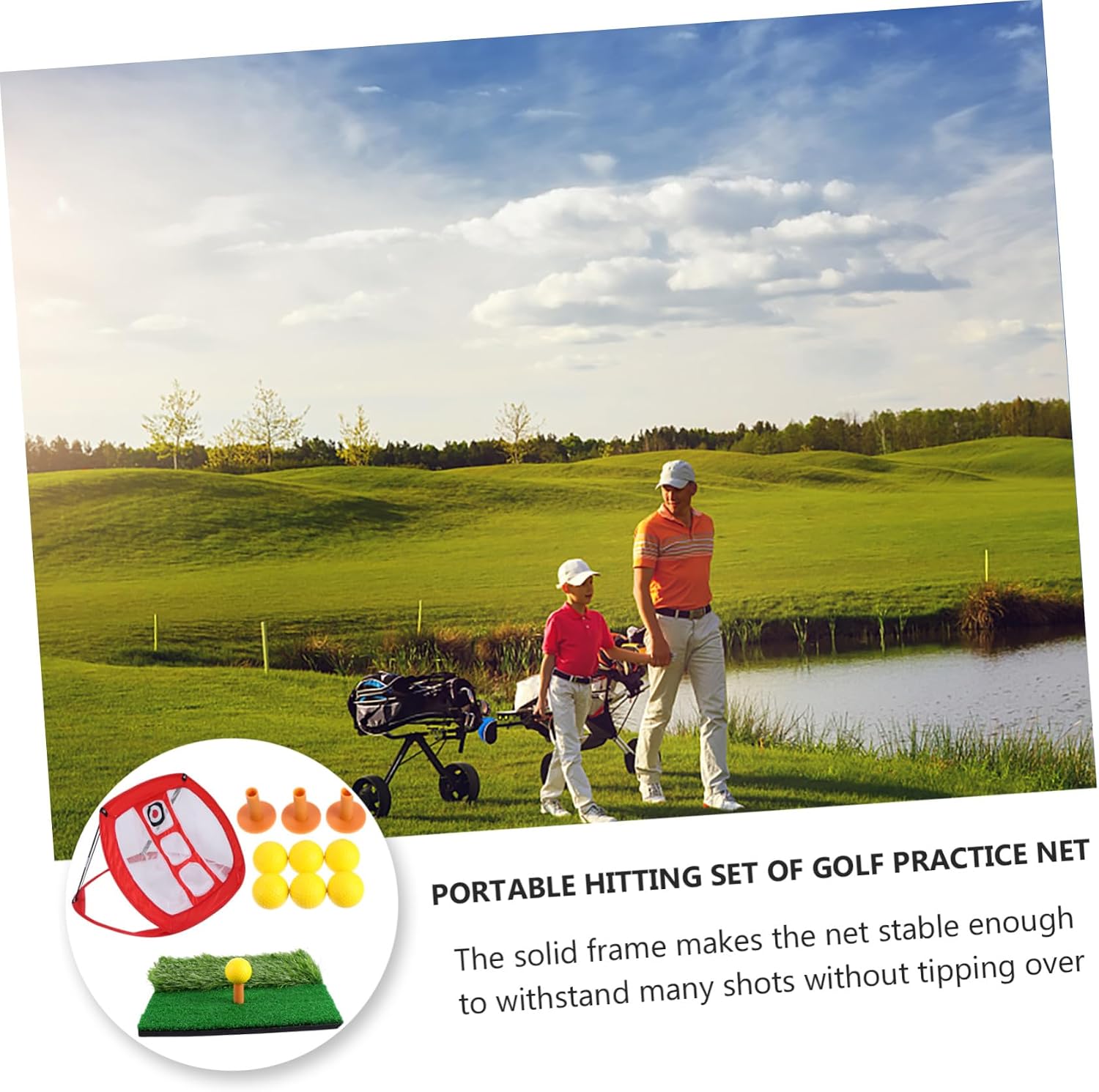 Portable Golf Practice Set with Foldable Nylon Indoor and Outdoor Practice Net and Mini Hitting Mats, Designed to Short-Range Accuracy for Golfers
