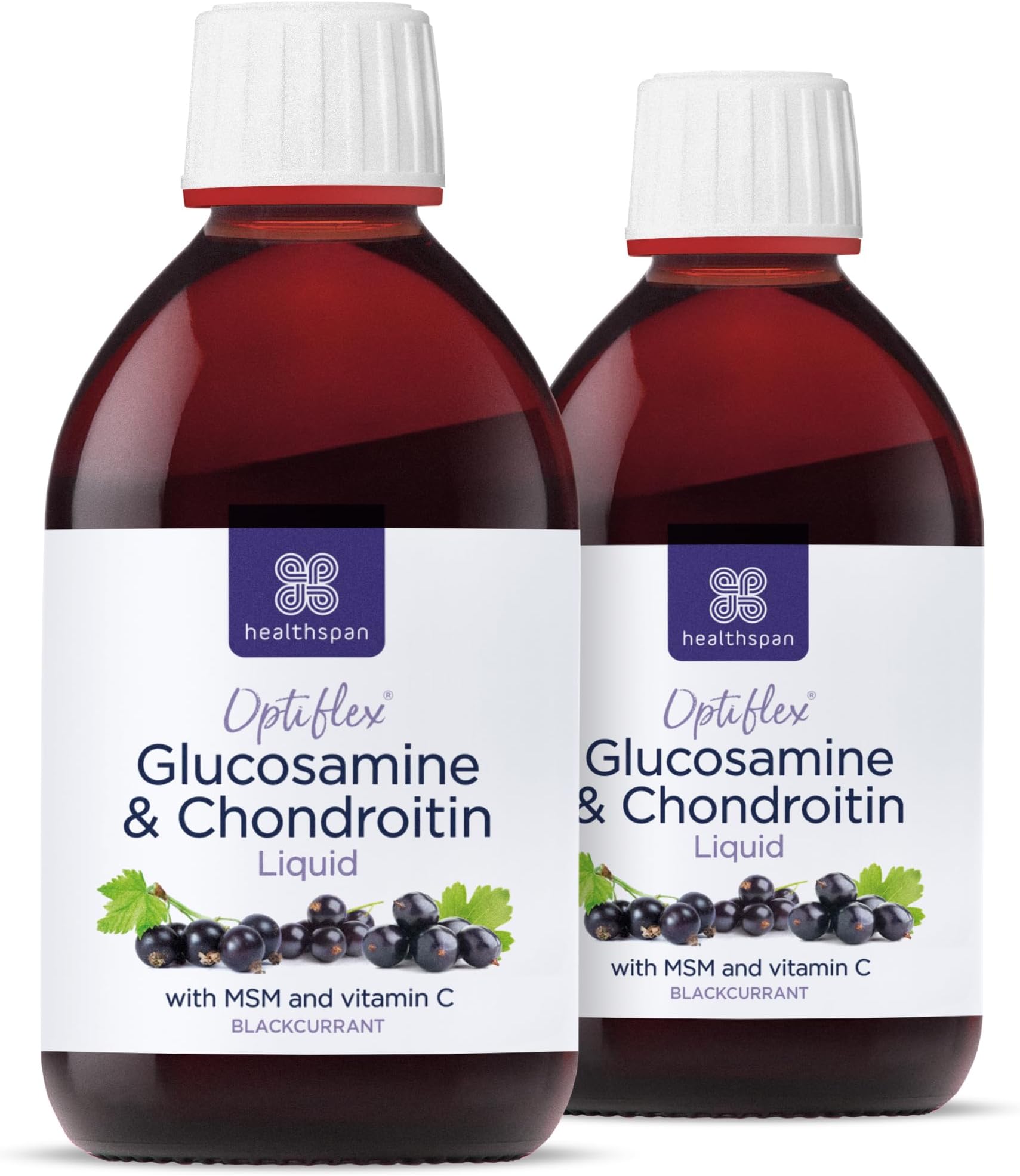 Optiflex Glucosamine & Chondroitin Liquid (2x300ml) | Cartilage Health & Collagen Formation | 1,000mg Optiflex Glucosamine HCl Per Serving | Blackcurrant Flavour | Shellfish & Gelatin Free