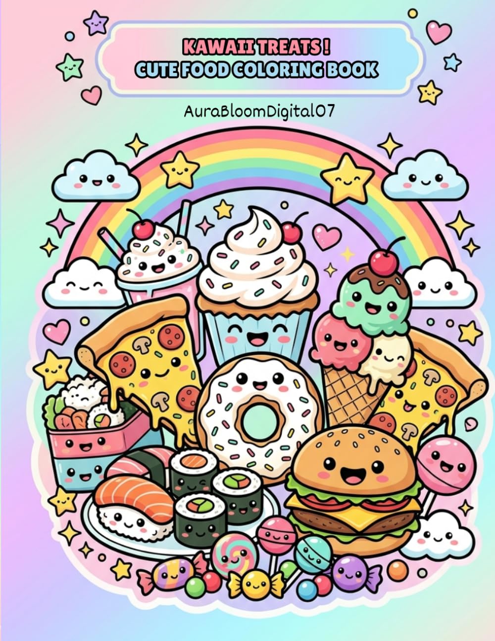 Super Cute Kawaii Food Coloring Pages for Relaxation: 60 Adorable Pages of Fun and Stress Relief