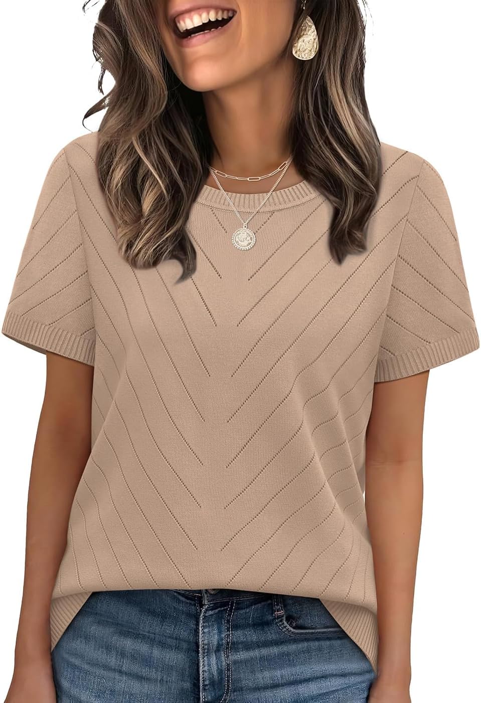 WIHOLL Short Sleeve Sweater for Women Trendy Summer Tops Crew Neck Business Casual Outfits 2026 WIHOLL Short Sleeve Sweater for Women Trendy Summer Tops Crew Neck Business Casual Outfits 2026